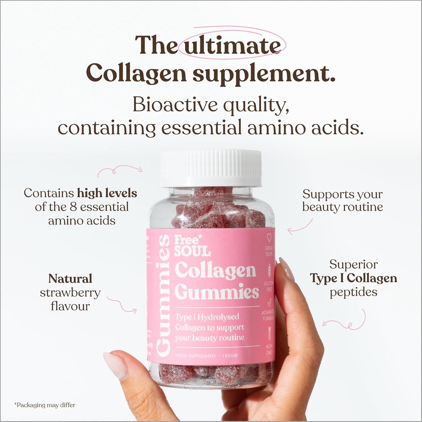 Collagen Gummies – High Strength Marine Collagen Supplement – Advanced Superior Type 1 Hydrolysed Collagen Peptides – Triple Strength Pure Formulation Collagen Gummies – 60 Gummies – Free Soul