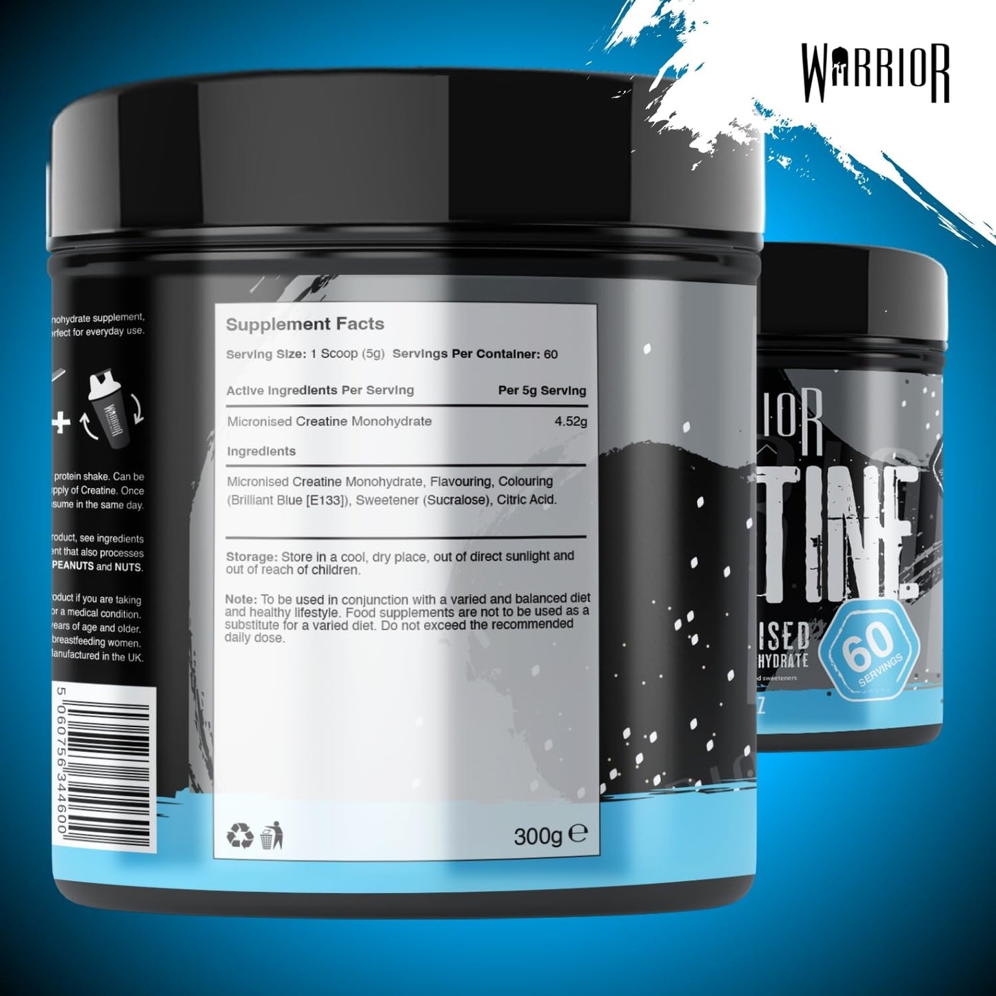 Warrior Creatine Monohydrate Powder 300g – Micronised – Proven to Improve Physical Performance and Recovery, 5g Servings (Unflavoured), 1 pack