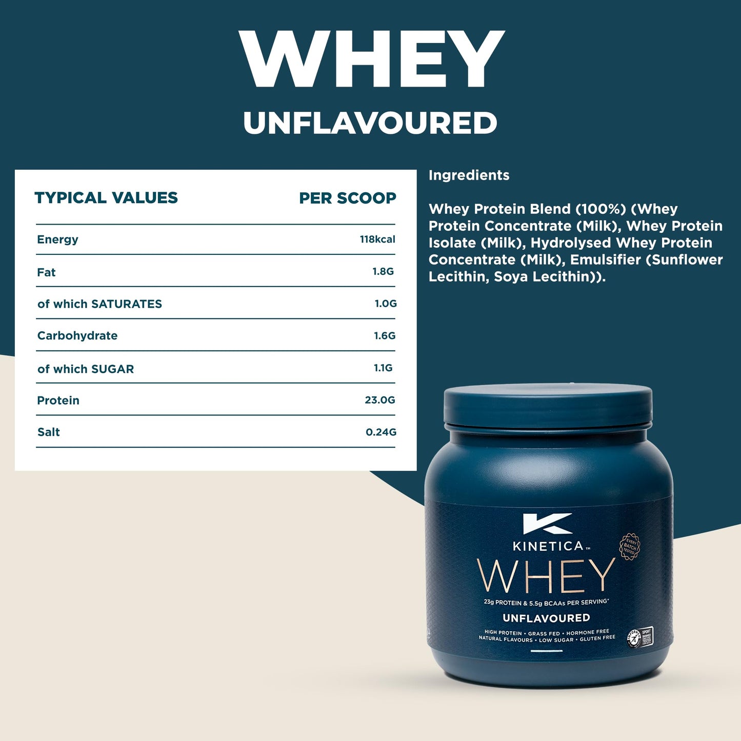 Kinetica Chocolate Whey Protein Powder | 2.27kg | 22g Protein per Serving | 75 Servings | Sourced from EU Grass-Fed Cows | Superior Mixability & Taste