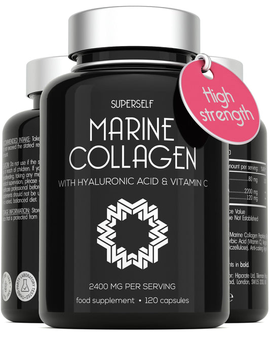 Marine Collagen Capsules 2200mg - with Hyaluronic Acid & Vitamin C - High Strength Collagen Supplements for Women & Men - 120 Collagen Tablets - Premium Hydrolysed Collagen Complex Skin Hair Joints