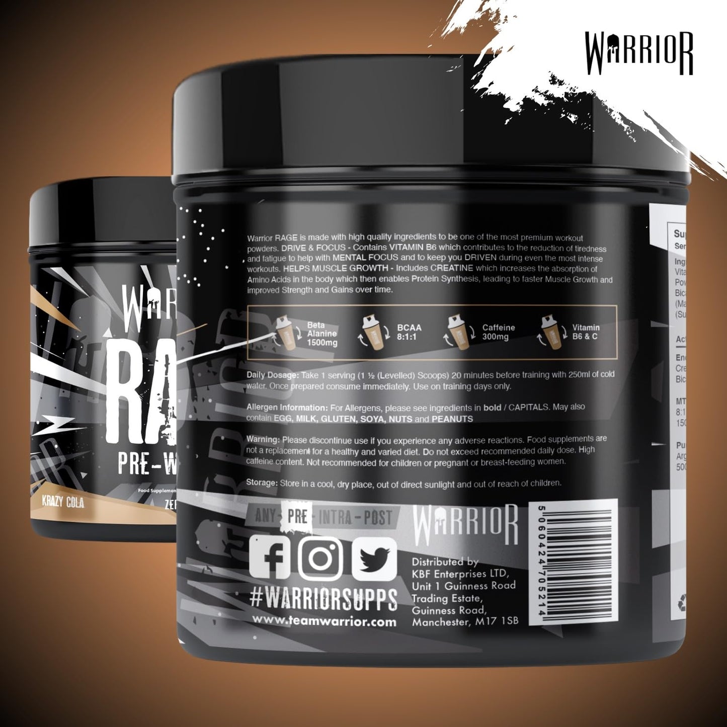 Warrior Rage - Pre-workout Powder - 392g - Energy Drink Supplement with Vitamin C, Beta Alanine and Creatine Gluconate - 45 Servings (Blazin' Blue Raz)