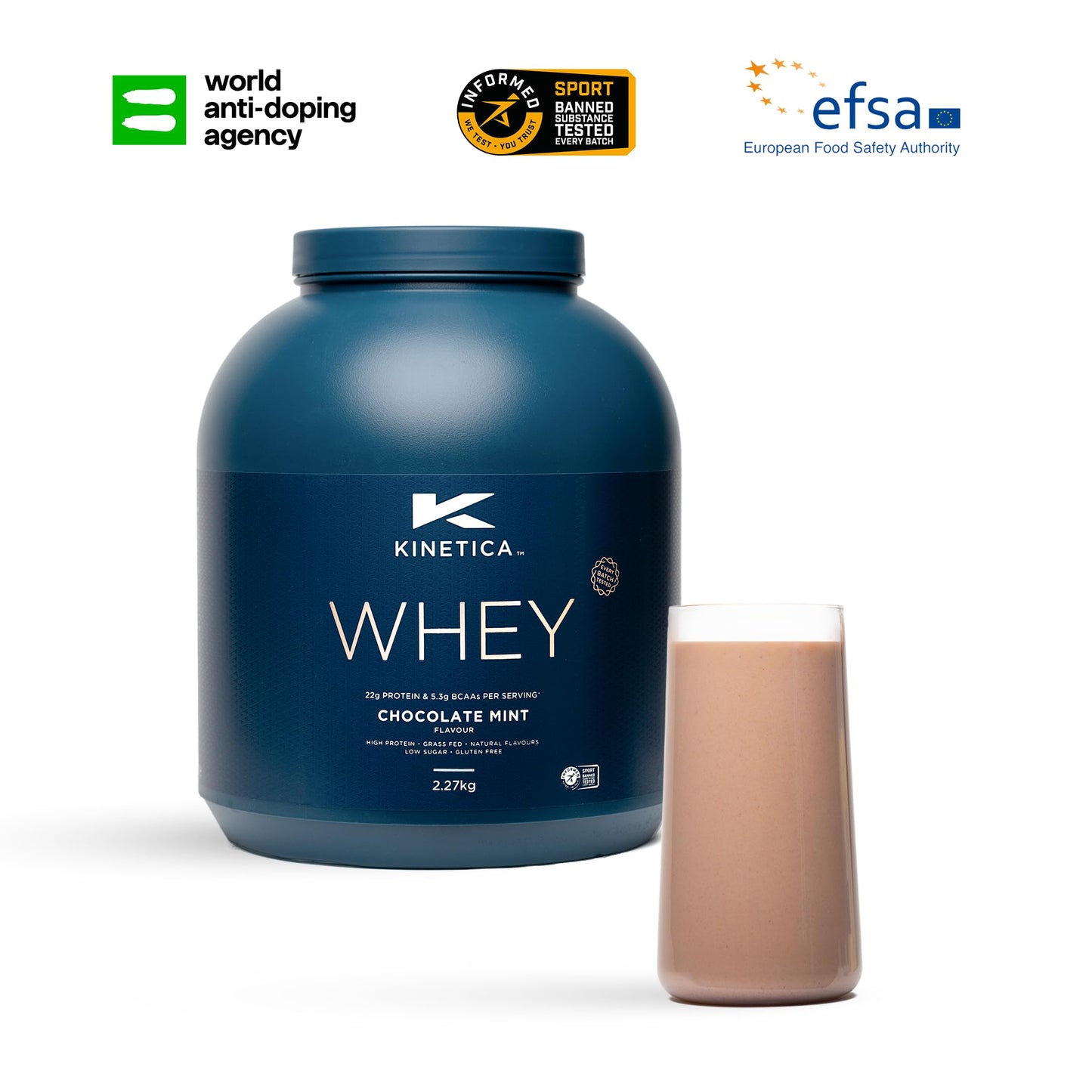 Kinetica Chocolate Whey Protein Powder | 2.27kg | 22g Protein per Serving | 75 Servings | Sourced from EU Grass-Fed Cows | Superior Mixability & Taste