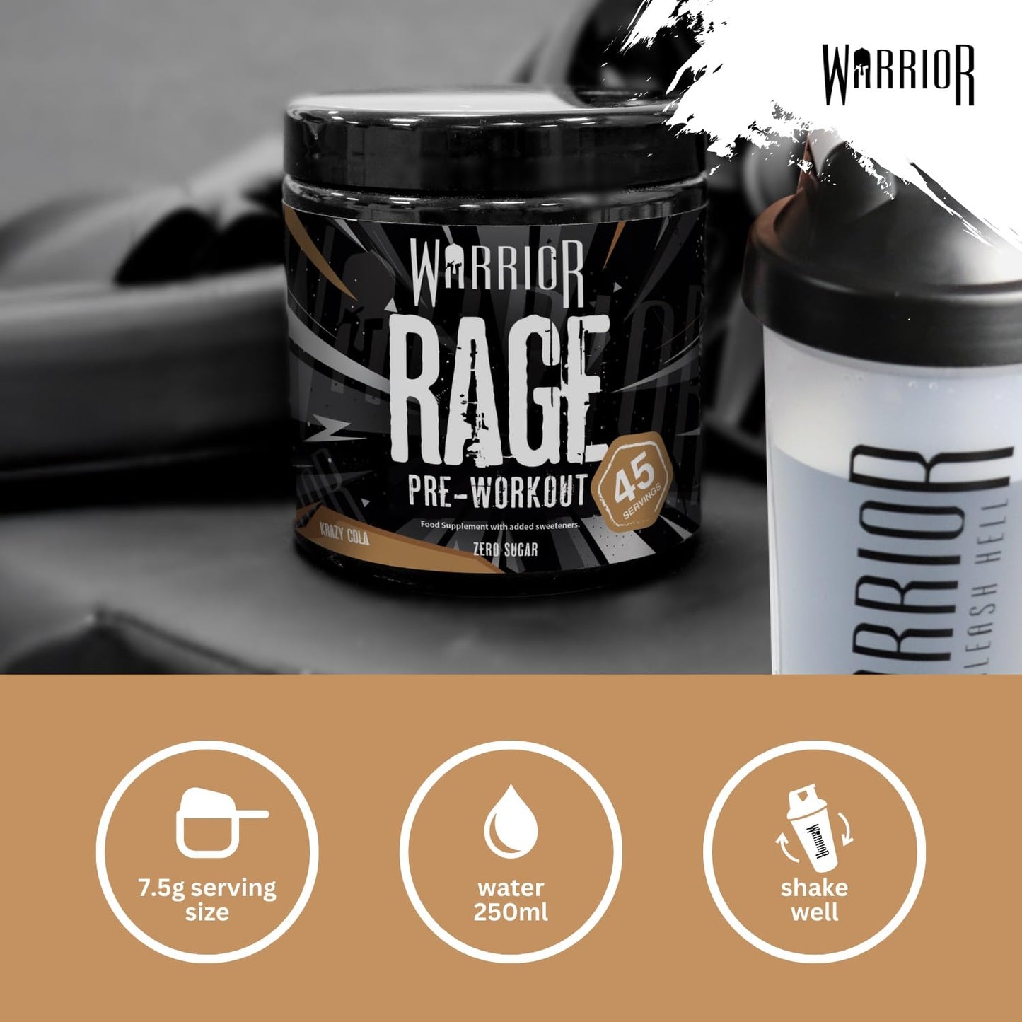 Warrior Rage - Pre-workout Powder - 392g - Energy Drink Supplement with Vitamin C, Beta Alanine and Creatine Gluconate - 45 Servings (Blazin' Blue Raz)