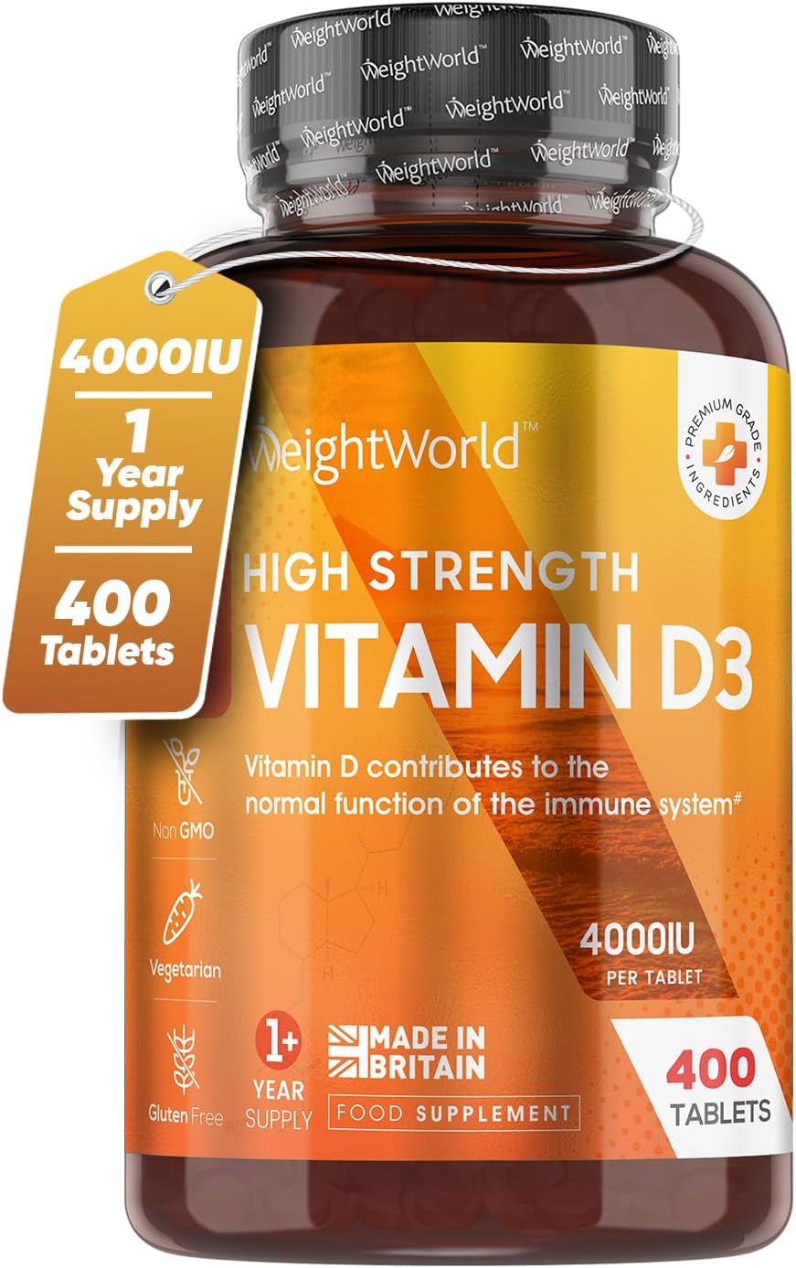 Vitamin D3 4000 IU – 400 High Strength Vitamin D Tablets (1+ Year Supply) – Vegetarian Immune System Vitamins - One A Day Vitamin D Supplement - VIT D3 As Cholecalciferol - Made in The UK