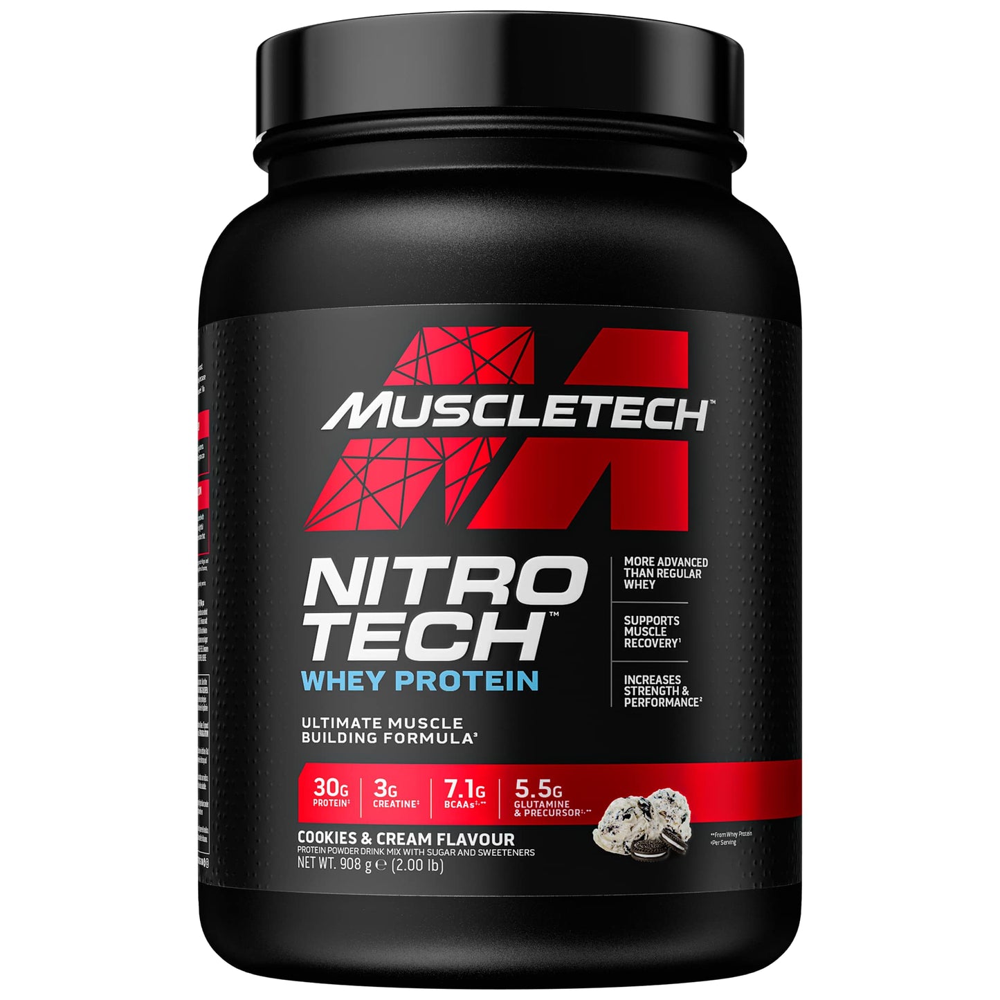 MuscleTech NitroTech Whey Protein Powder, Muscle Maintenance & Growth, Whey Isolate Protein Powder With 3g Creatine, Protein Shake For Men & Women, 6.8g BCAA, 40 Servings, 1.8g, Milk Chocolate