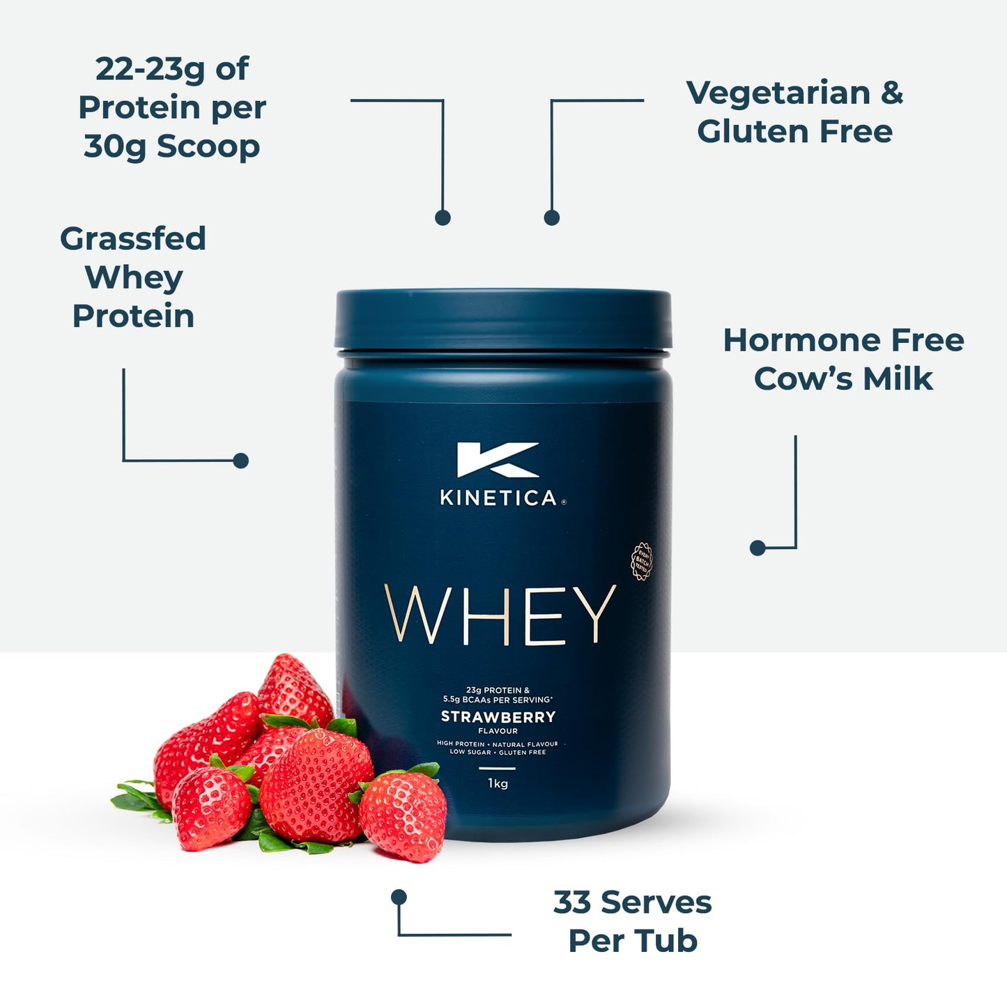 Kinetica Chocolate Whey Protein Powder | 2.27kg | 22g Protein per Serving | 75 Servings | Sourced from EU Grass-Fed Cows | Superior Mixability & Taste