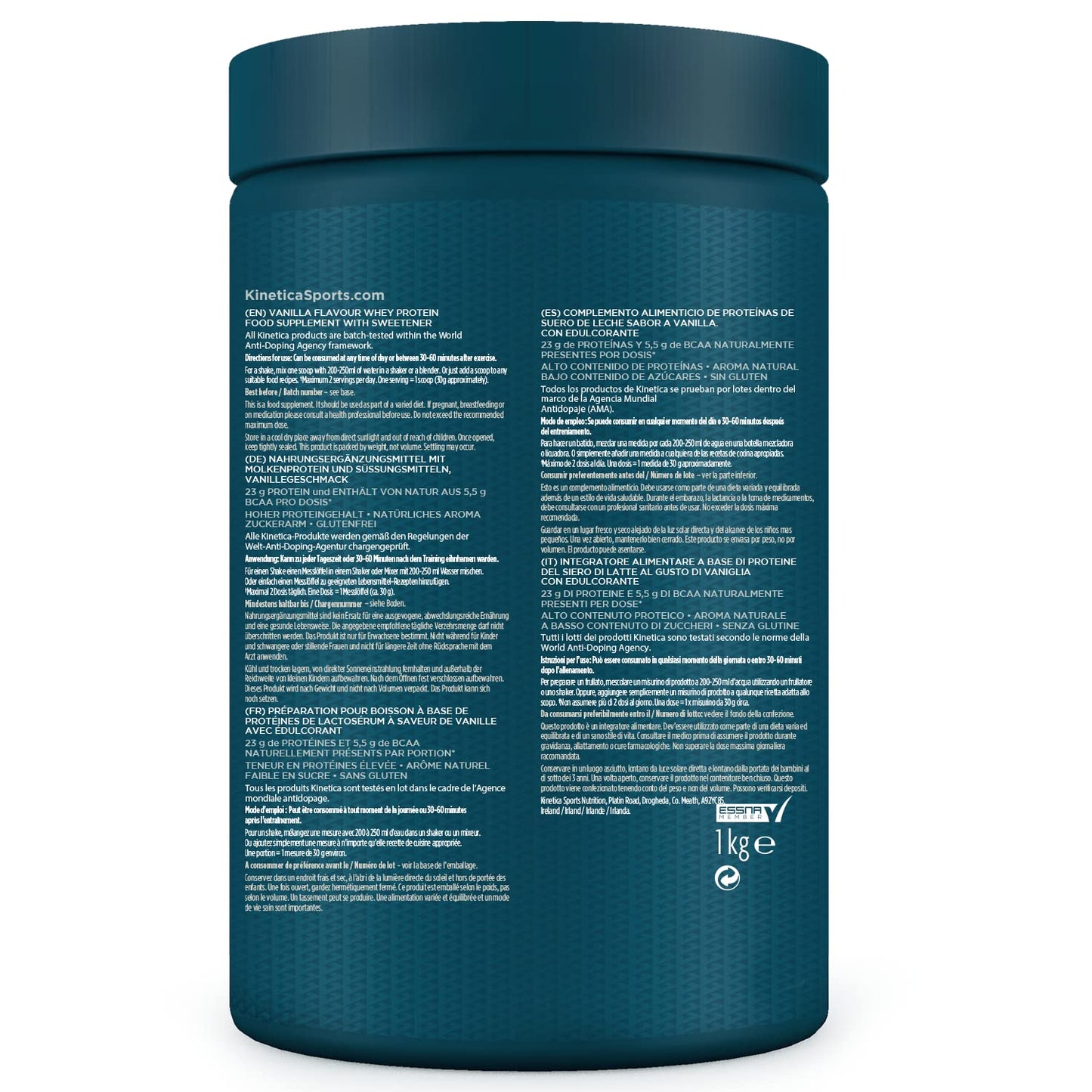 Kinetica Chocolate Whey Protein Powder | 2.27kg | 22g Protein per Serving | 75 Servings | Sourced from EU Grass-Fed Cows | Superior Mixability & Taste