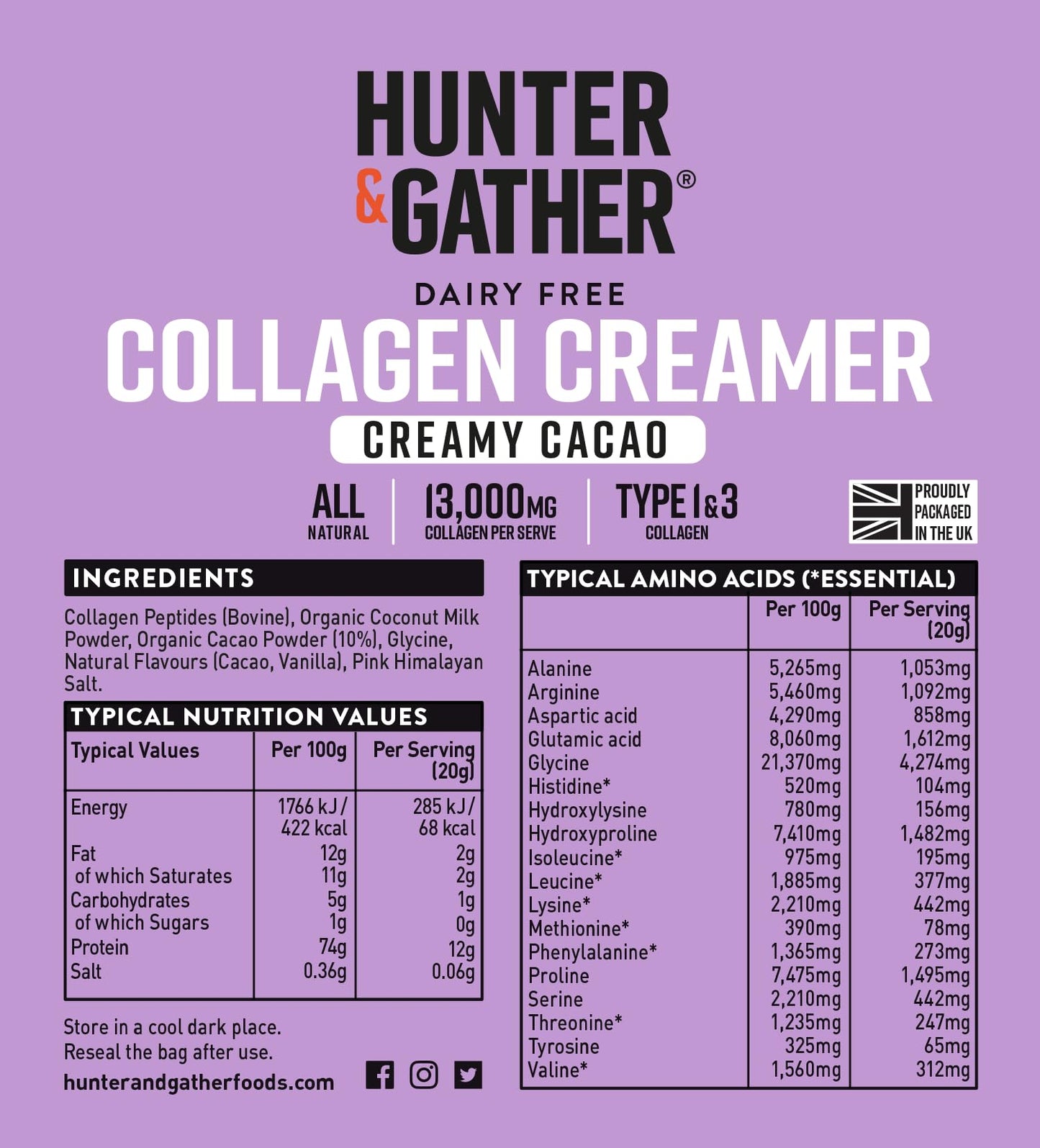 Hunter & Gather Bovine Collagen Powder Twin Pack | Pure Unflavoured Premium Hydrolysed Bovine Collagen Peptides Powder for Hair Skin Nails Muscles | Collagen Supplements for Women and Men