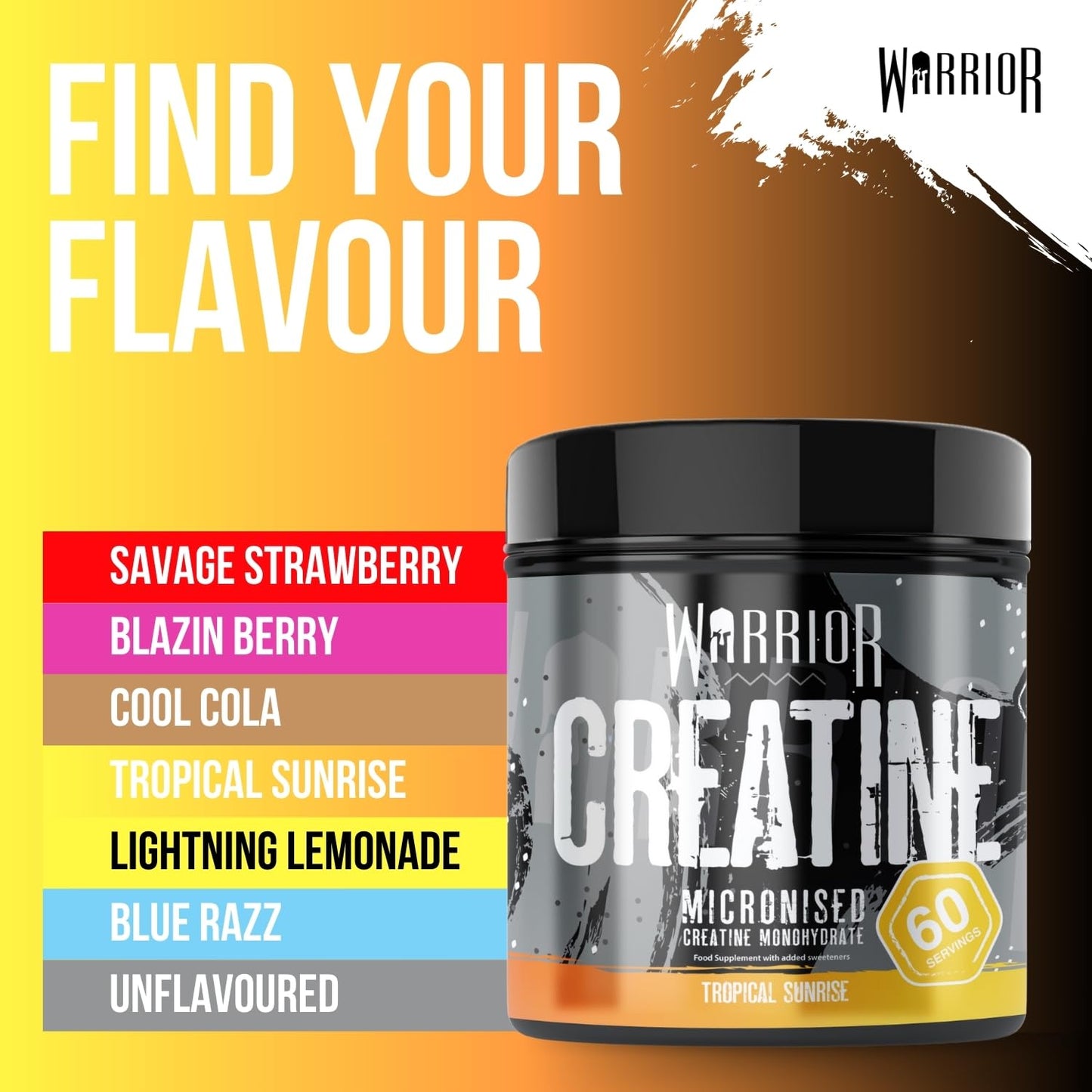 Warrior Creatine Monohydrate Powder 300g – Micronised – Proven to Improve Physical Performance and Recovery, 5g Servings (Unflavoured), 1 pack