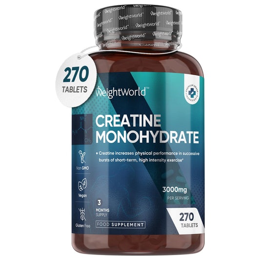 Creatine Monohydrate Tablets 3000mg - 270 Creatine Tablets - Gym Supplement for Men & Women - Creatine Monohydrate Powder Alternative - Vegan & Keto Unflavoured Energy Supplement for Workout