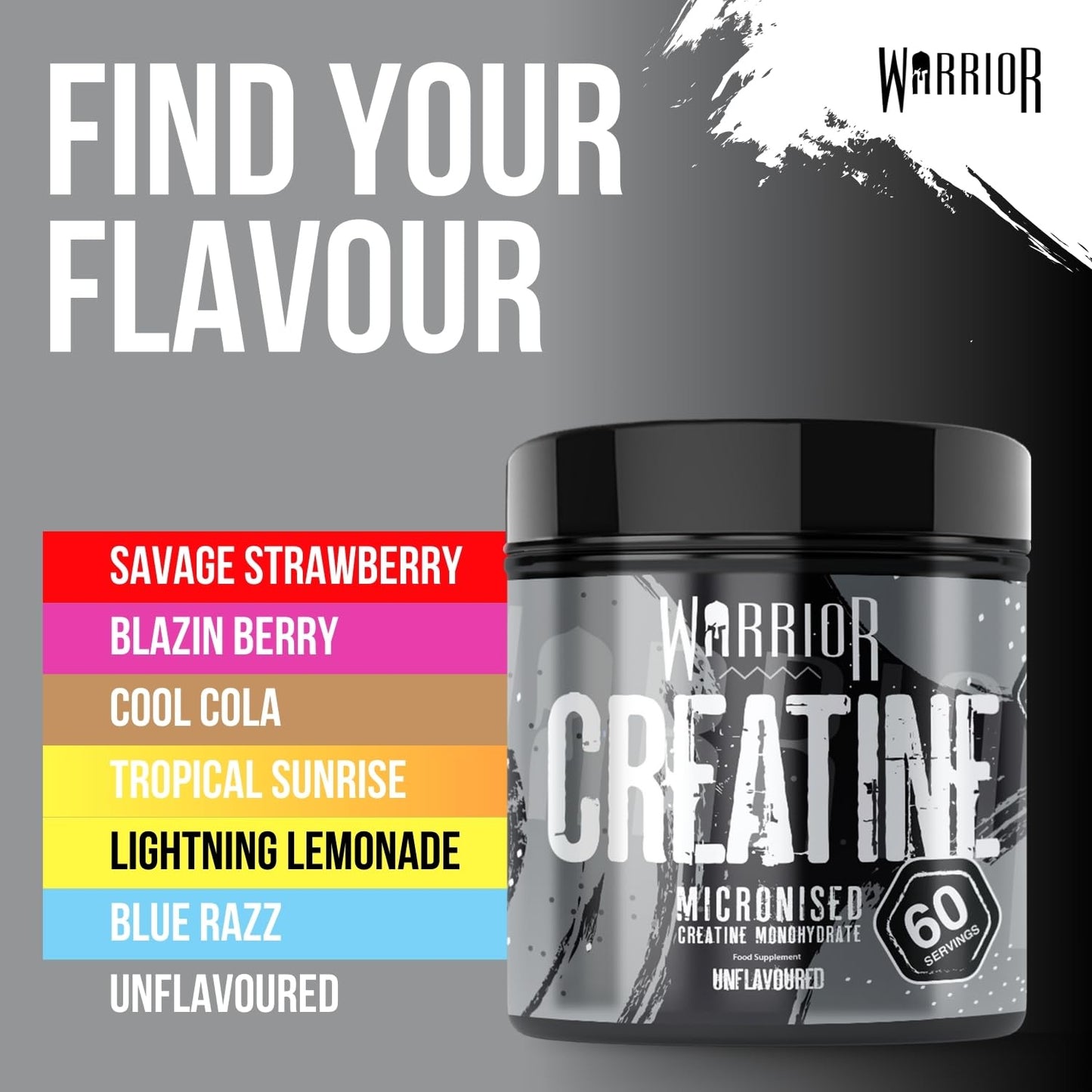 Warrior Creatine Monohydrate Powder 300g – Micronised – Proven to Improve Physical Performance and Recovery, 5g Servings (Unflavoured), 1 pack