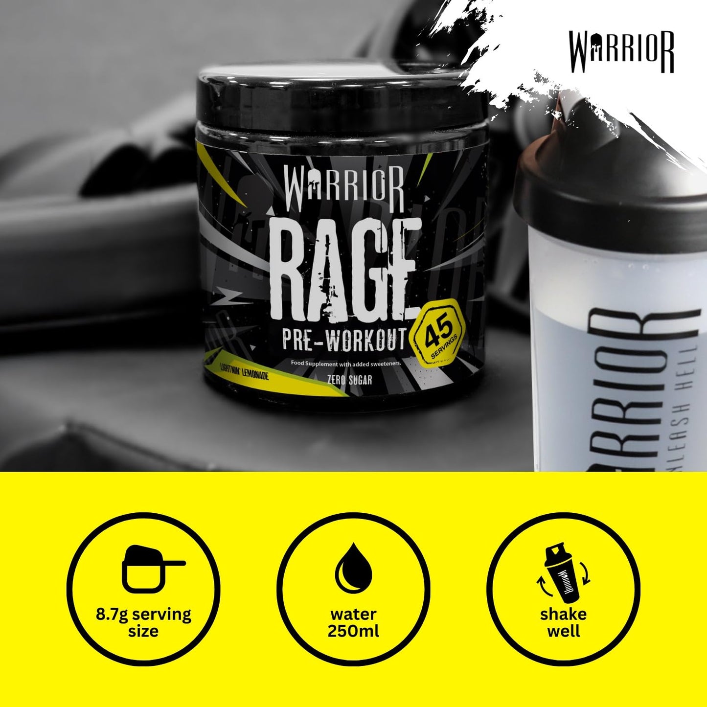 Warrior Rage - Pre-workout Powder - 392g - Energy Drink Supplement with Vitamin C, Beta Alanine and Creatine Gluconate - 45 Servings (Blazin' Blue Raz)