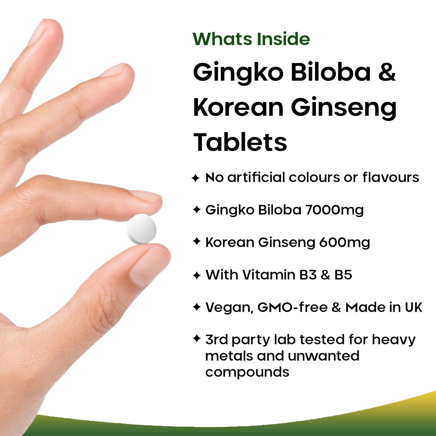 Ginkgo Biloba and Korean Ginseng Tablets - 7000mg Ginkgo Biloba Herbal Supplements & 600mg Panax Ginseng High Strength Ginseng Extract - Enriched with Vitamin B3 & B5-120 Vegan Tablets