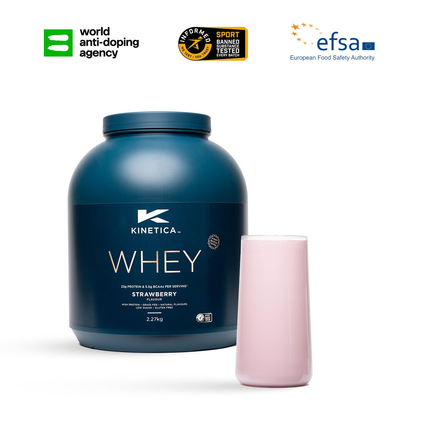 Kinetica Chocolate Whey Protein Powder | 2.27kg | 22g Protein per Serving | 75 Servings | Sourced from EU Grass-Fed Cows | Superior Mixability & Taste