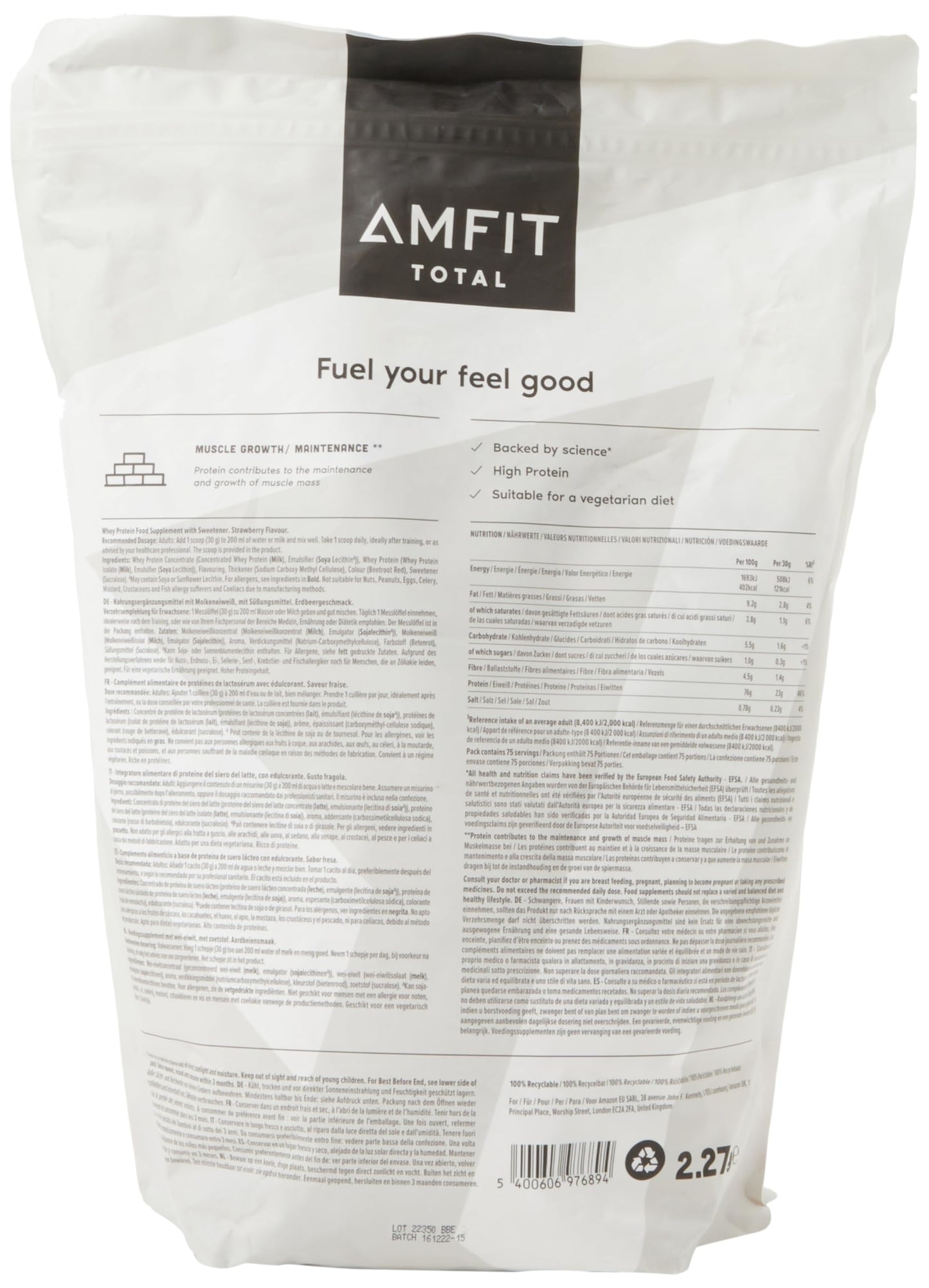 Amazon Brand - Amfit Nutrition Whey Protein Powder, Chocolate Flavour, 33 Servings, 1 kg (Pack of 1)