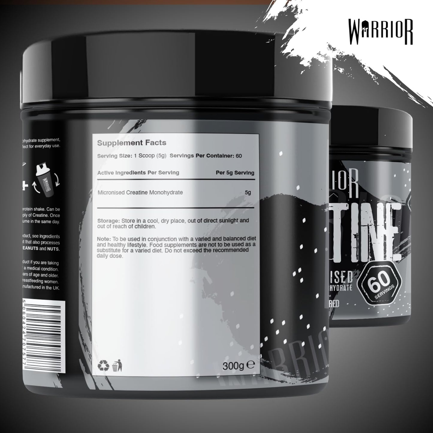 Warrior Creatine Monohydrate Powder 300g – Micronised – Proven to Improve Physical Performance and Recovery, 5g Servings (Unflavoured), 1 pack