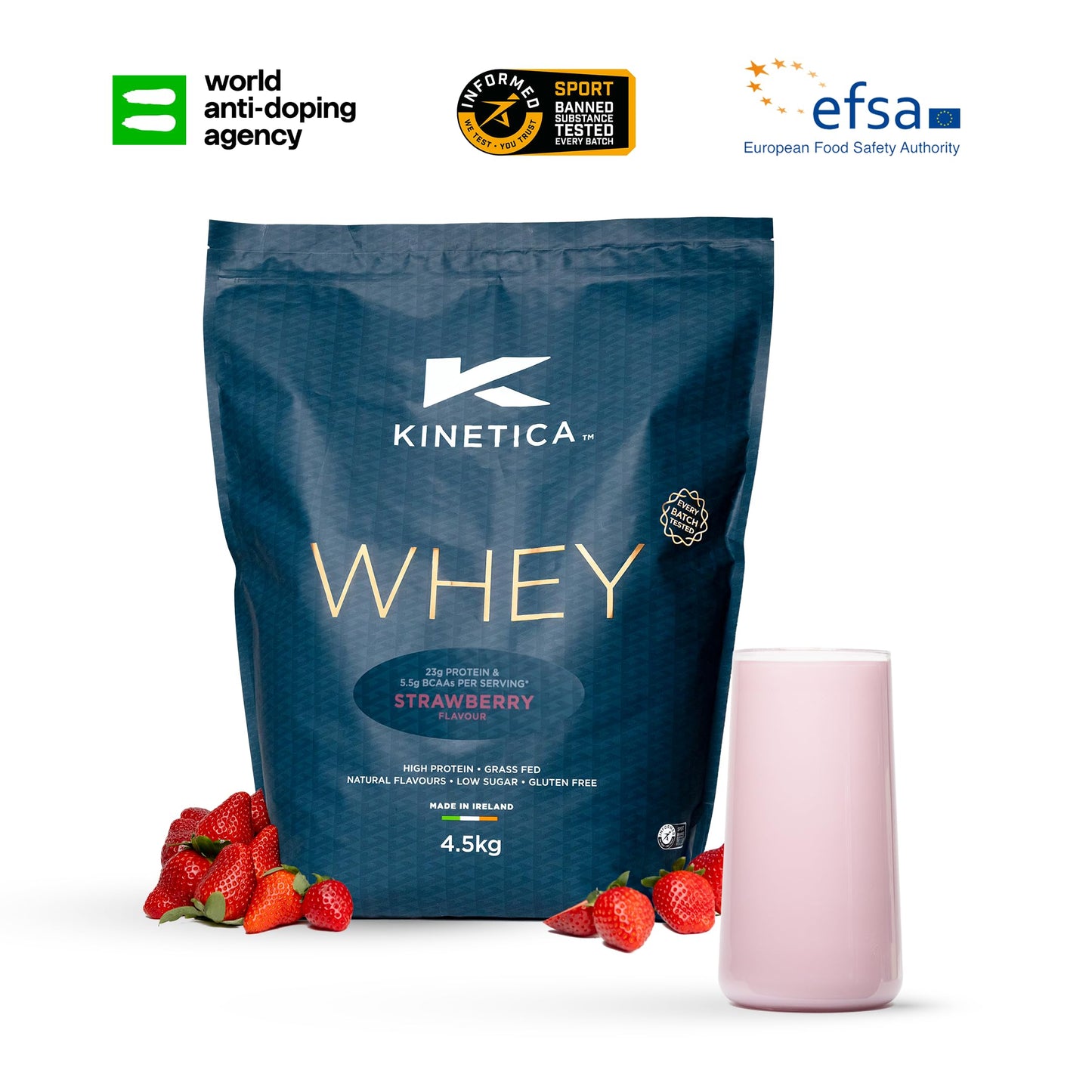 Kinetica Chocolate Whey Protein Powder | 2.27kg | 22g Protein per Serving | 75 Servings | Sourced from EU Grass-Fed Cows | Superior Mixability & Taste