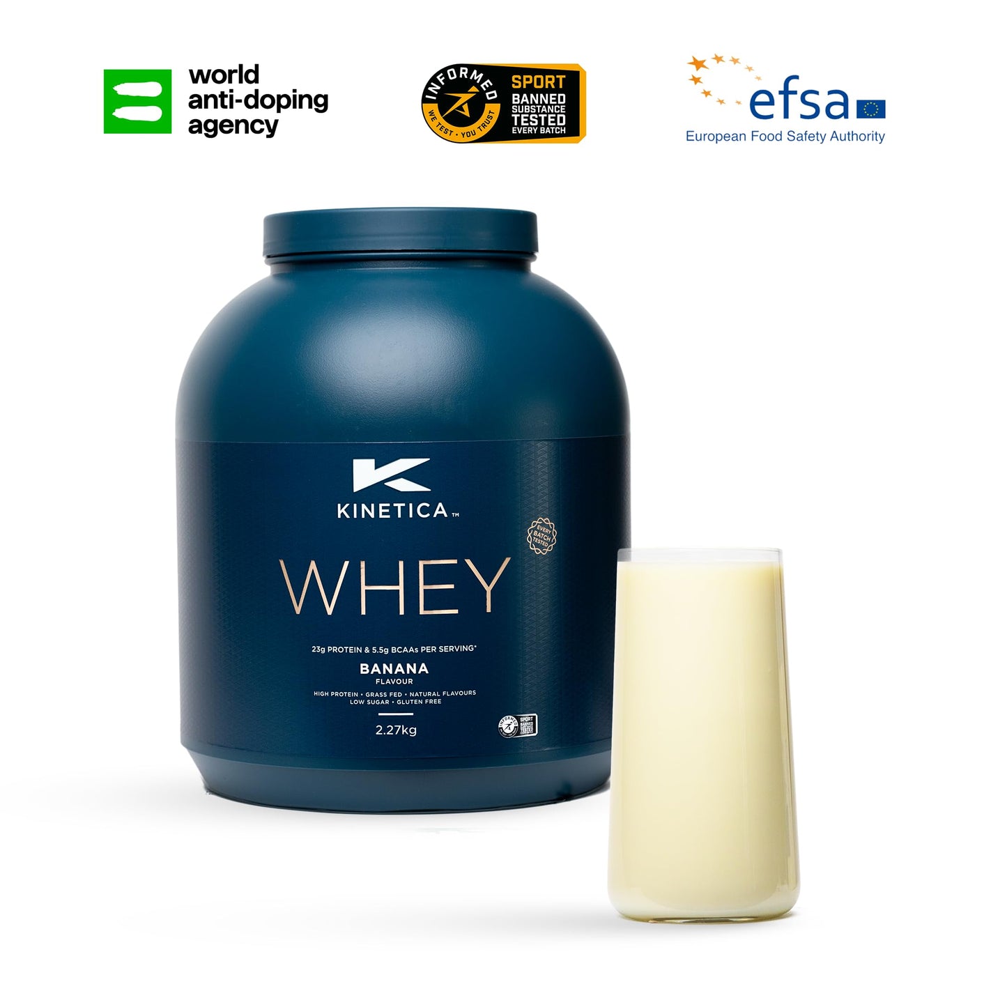 Kinetica Chocolate Whey Protein Powder | 2.27kg | 22g Protein per Serving | 75 Servings | Sourced from EU Grass-Fed Cows | Superior Mixability & Taste