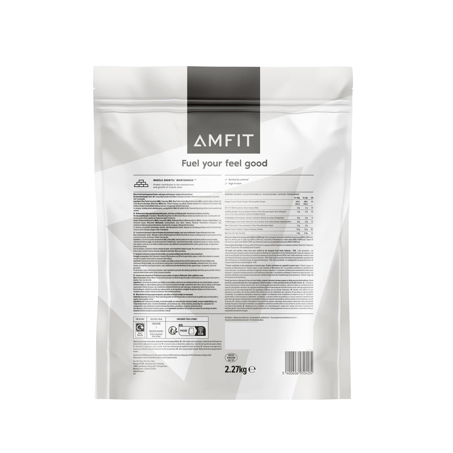 Amazon Brand - Amfit Nutrition Whey Protein Powder, Chocolate Flavour, 33 Servings, 1 kg (Pack of 1)