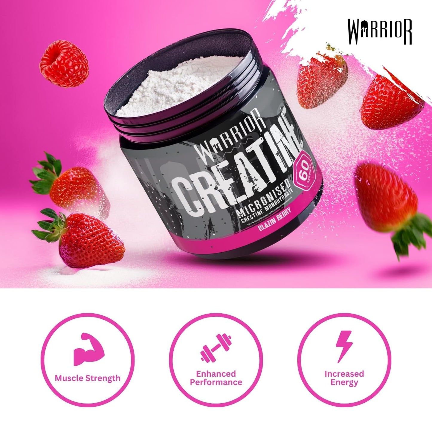 Warrior Creatine Monohydrate Powder 300g – Micronised – Proven to Improve Physical Performance and Recovery, 5g Servings (Unflavoured), 1 pack