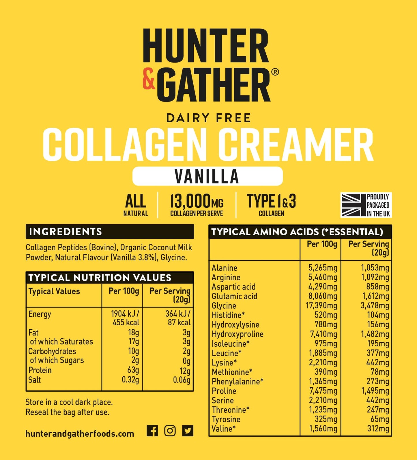 Hunter & Gather Bovine Collagen Powder Twin Pack | Pure Unflavoured Premium Hydrolysed Bovine Collagen Peptides Powder for Hair Skin Nails Muscles | Collagen Supplements for Women and Men