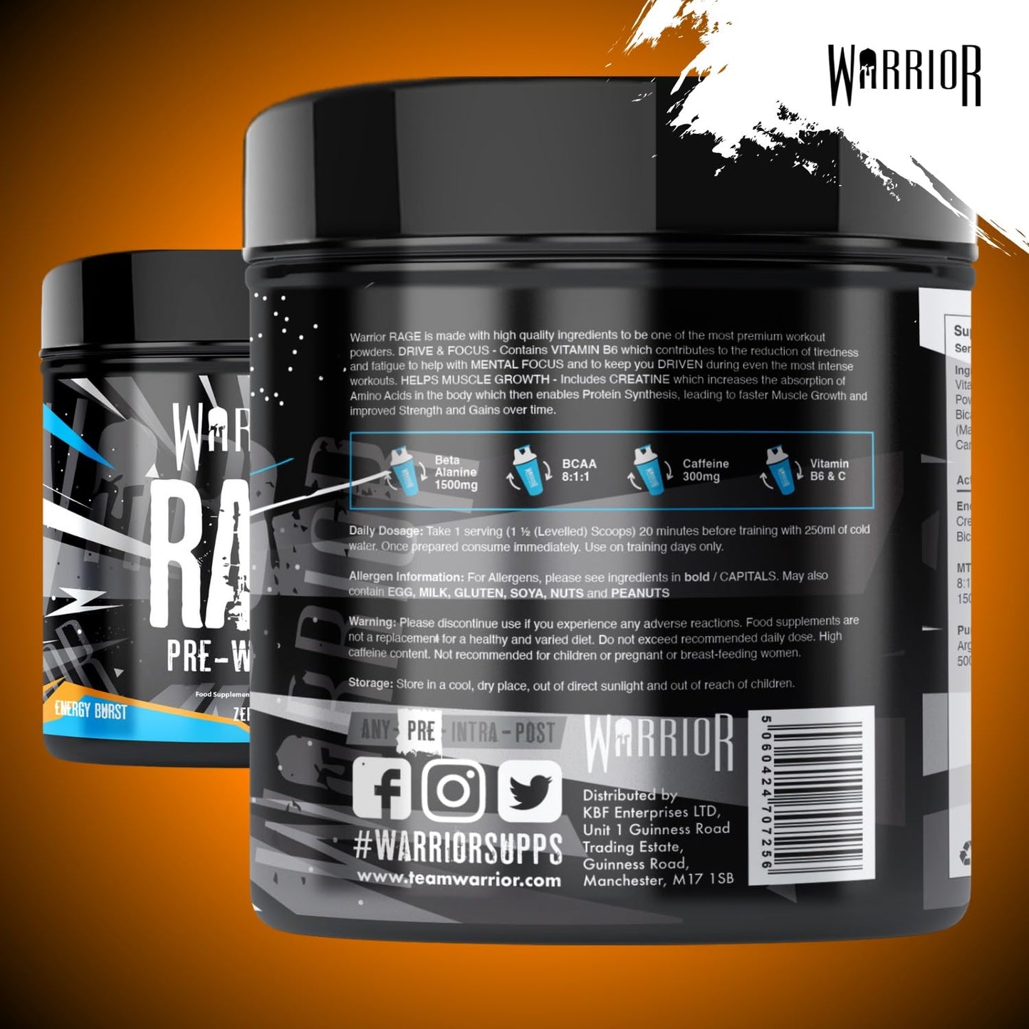 Warrior Rage - Pre-workout Powder - 392g - Energy Drink Supplement with Vitamin C, Beta Alanine and Creatine Gluconate - 45 Servings (Blazin' Blue Raz)