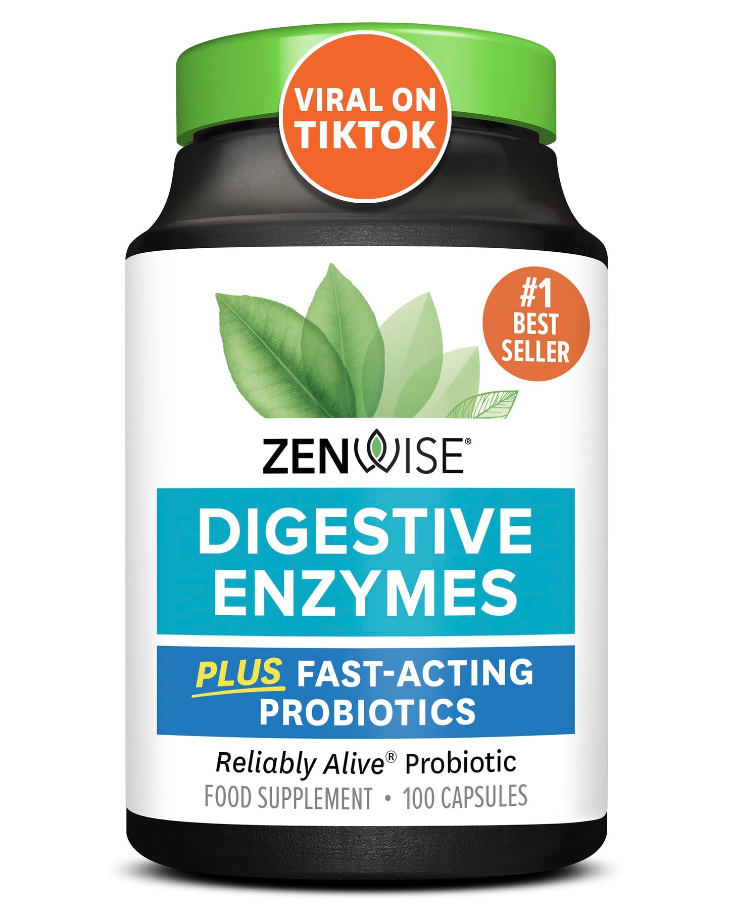 Zenwise Health Digestive Enzymes + Probiotics for Gut Health and Prebiotics Fibre Supplements for Bloating Relief and Digestion - 100 Count