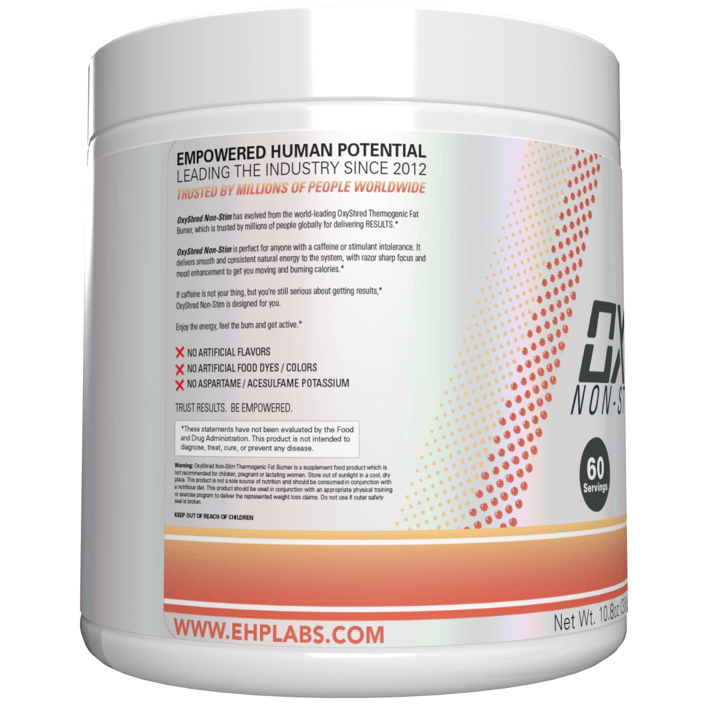 EHPlabs OxyShred Non Stimulant Thermogenic Pre Workout Powder & Shredding Supplement - Pre Workout Powder with L Glutamine & Acetyl L Carnitine, Energy Boost Drink - Peach, 60 Servings