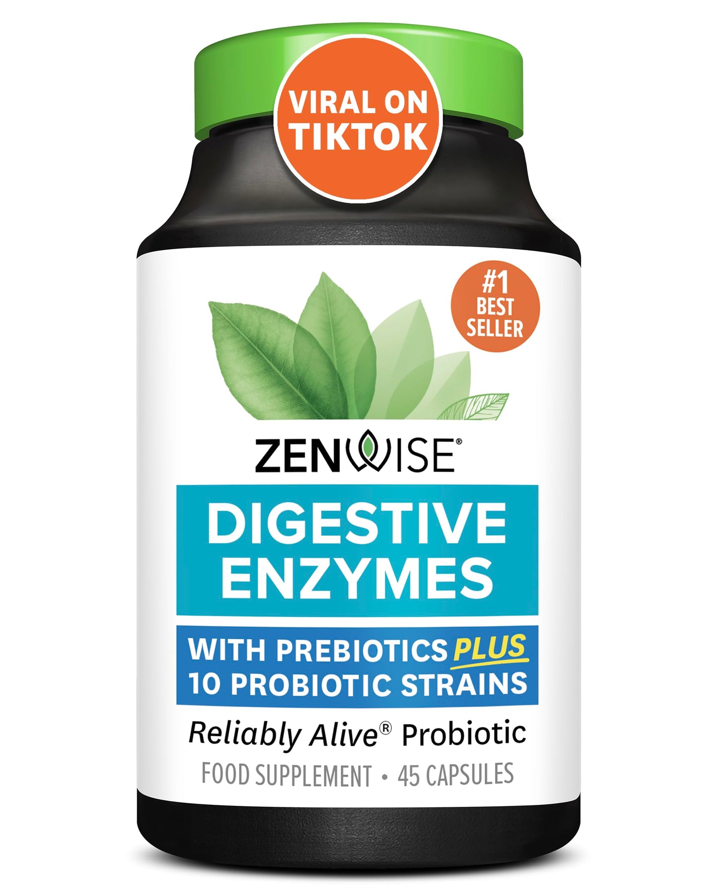 Zenwise Health Digestive Enzymes + Probiotics for Gut Health and Prebiotics Fibre Supplements for Bloating Relief and Digestion - 100 Count