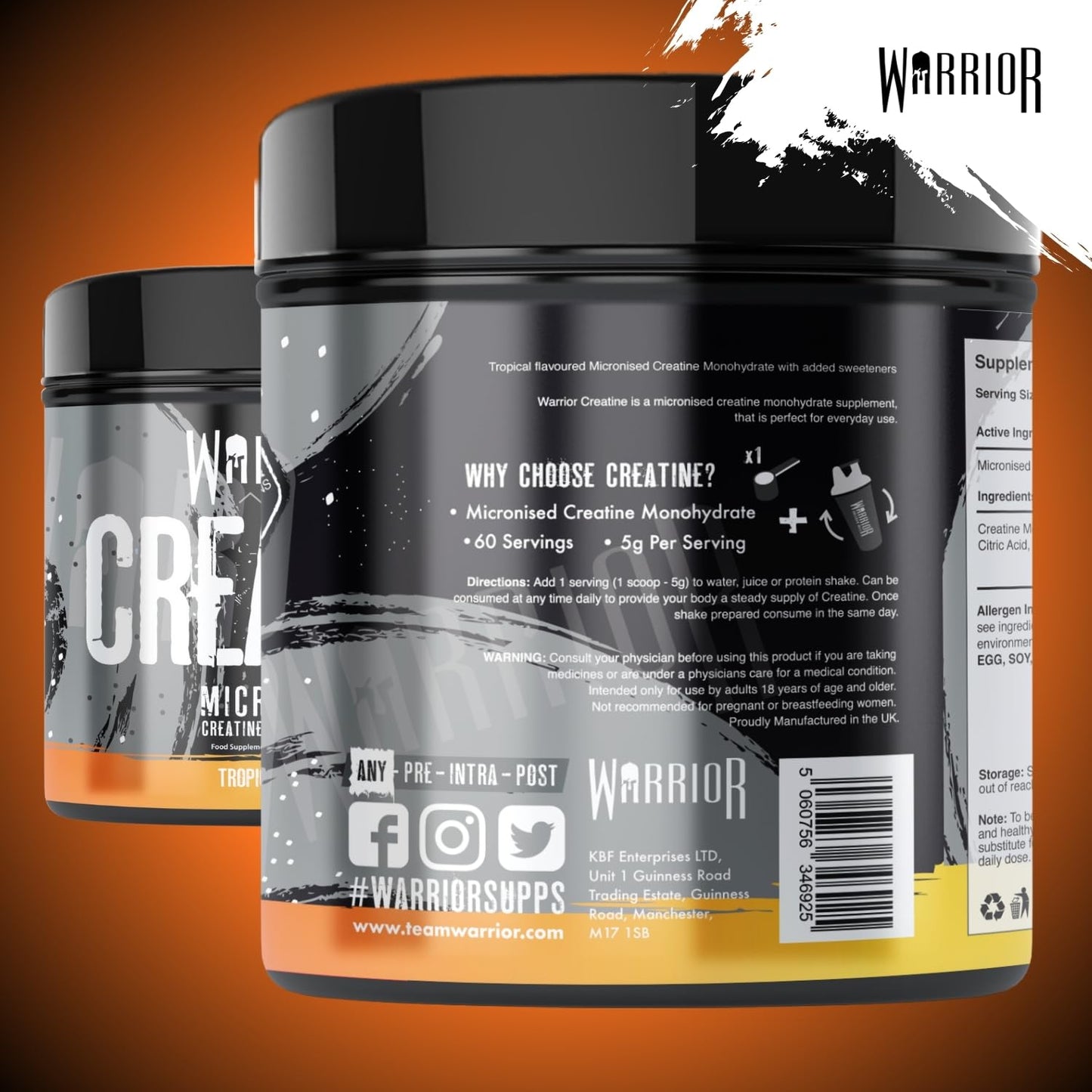 Warrior Creatine Monohydrate Powder 300g – Micronised – Proven to Improve Physical Performance and Recovery, 5g Servings (Unflavoured), 1 pack