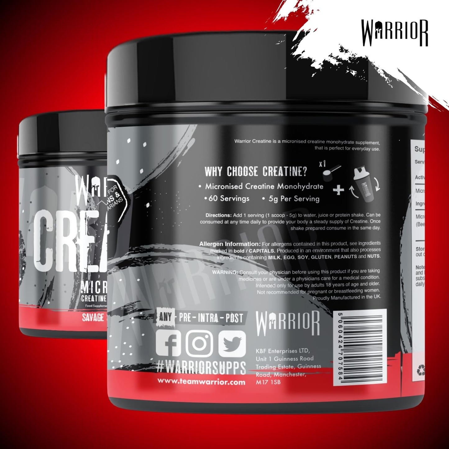 Warrior Creatine Monohydrate Powder 300g – Micronised – Proven to Improve Physical Performance and Recovery, 5g Servings (Unflavoured), 1 pack