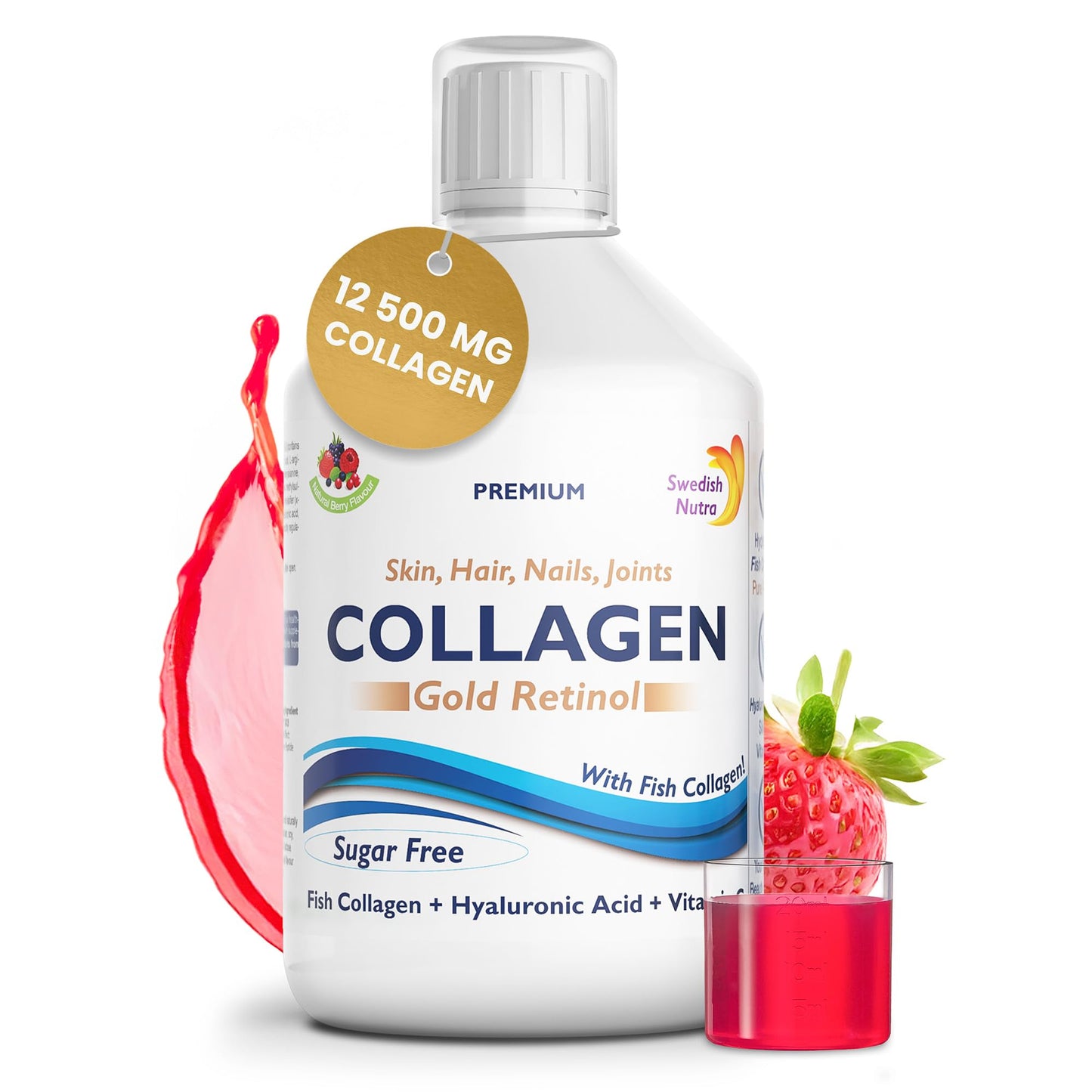 Swedish Nutra - Liquid Marine Collagen 10000mg - Pack of 500ml I Hydrolyzed Collagen Peptides (Type I & III) I Minimize Fine Lines, Wrinkles I Hyaluronic Acid, Biotin, Vitamin C - 20 Day Supply