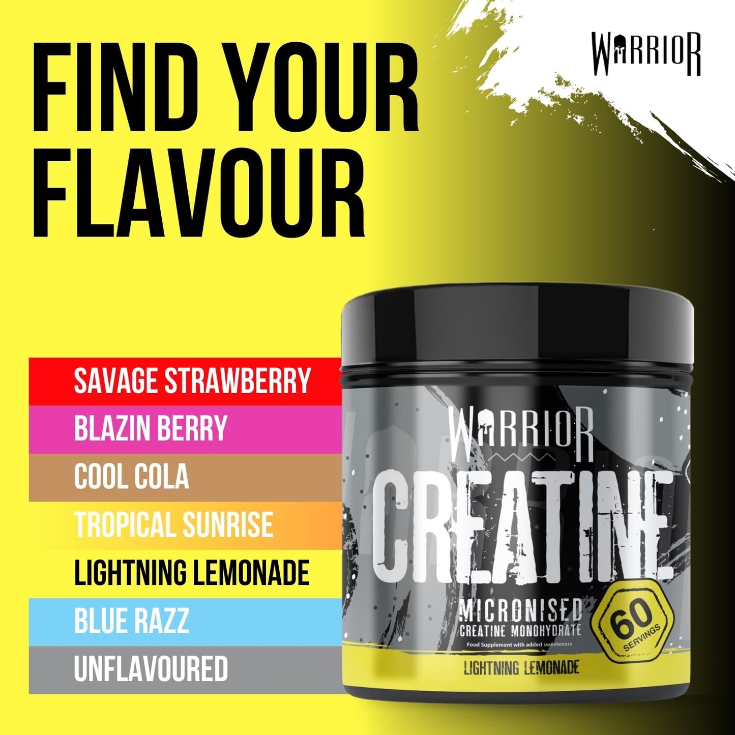 Warrior Creatine Monohydrate Powder 300g – Micronised – Proven to Improve Physical Performance and Recovery, 5g Servings (Unflavoured), 1 pack