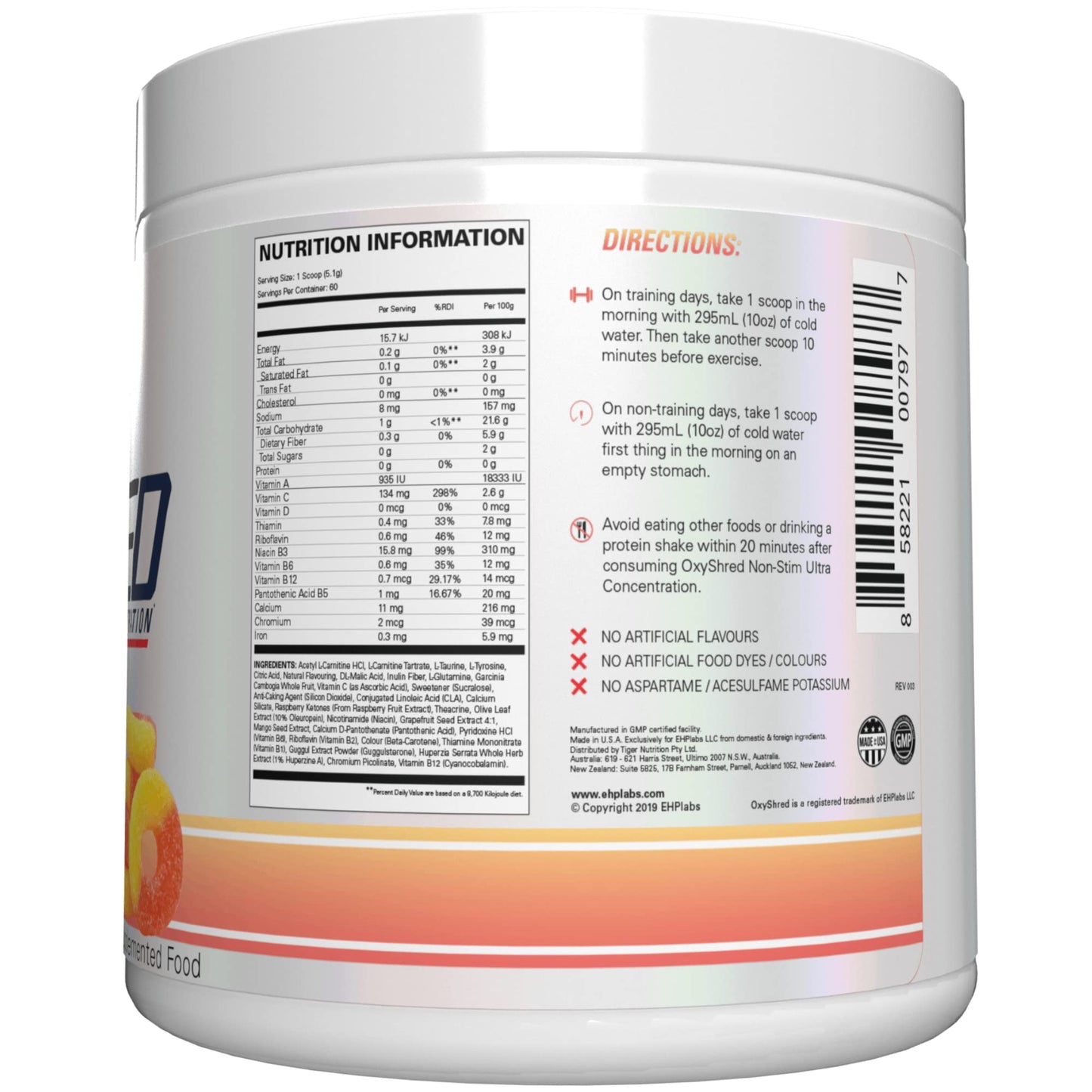 EHPlabs OxyShred Non Stimulant Thermogenic Pre Workout Powder & Shredding Supplement - Pre Workout Powder with L Glutamine & Acetyl L Carnitine, Energy Boost Drink - Peach, 60 Servings