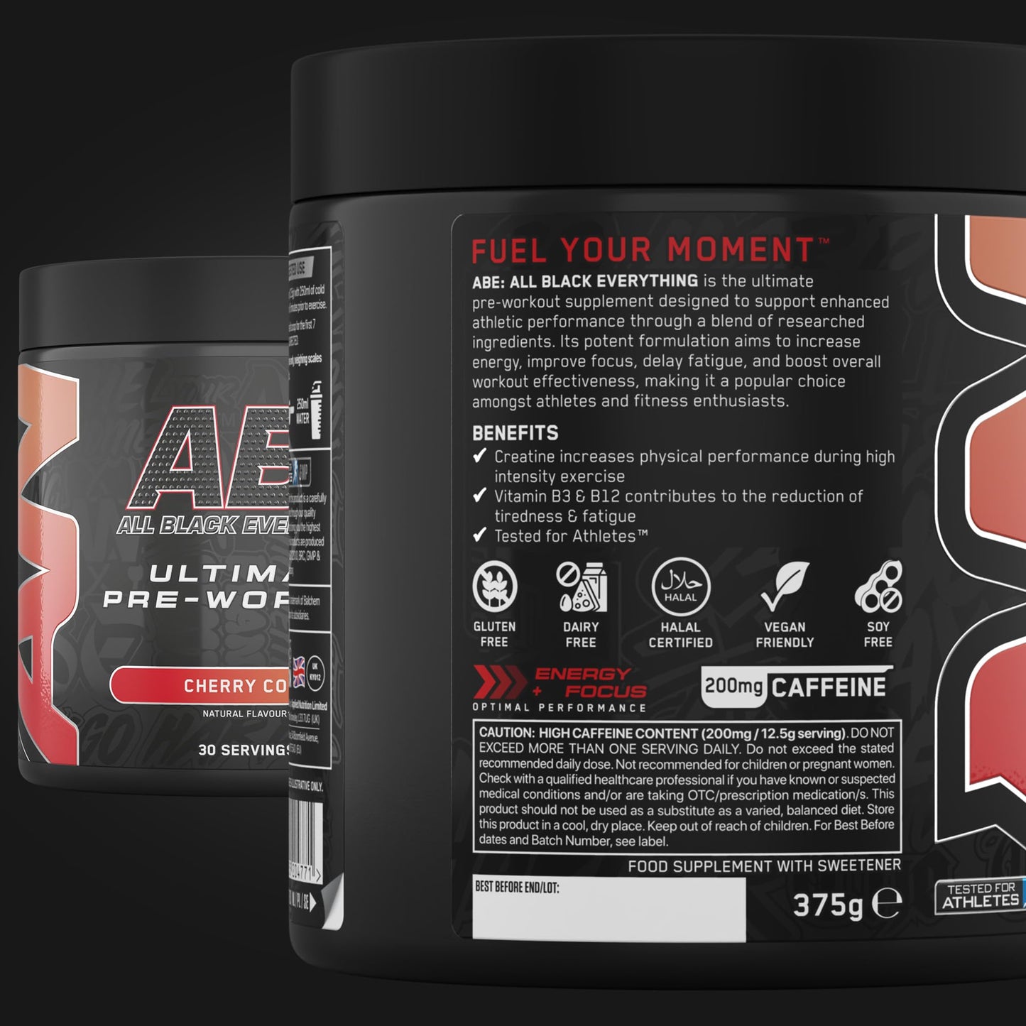 Applied Nutrition ABE Pre Workout - All Black Everything Pre Workout Powder, Energy & Physical Performance with Citrulline, Creatine, Beta Alanine (375g - 30 Servings) (Cherry Cola)