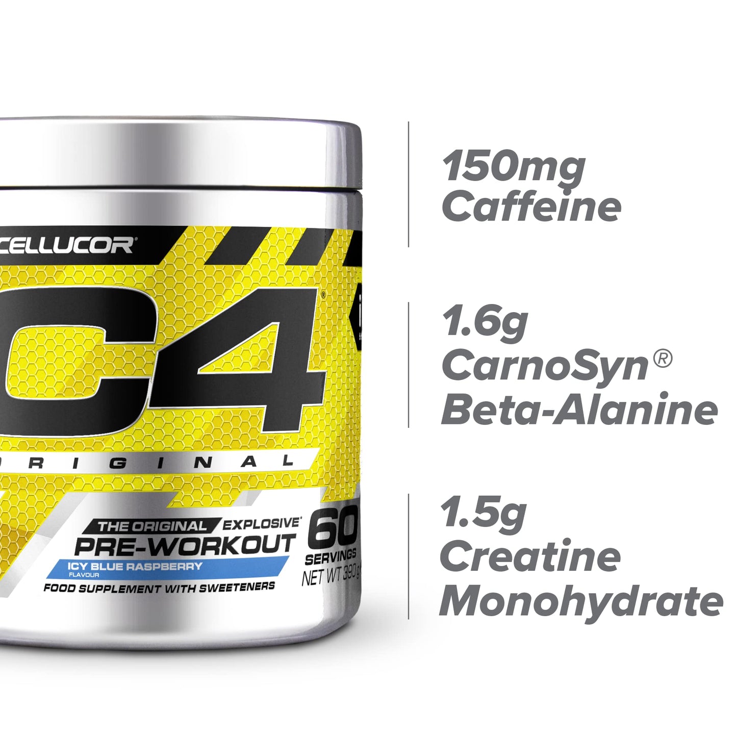 C4 Original Beta Alanine Sports Nutrition Bulk Pre Workout Powder for Men & Women | Best Pre-Workout Energy Drink Supplements | Creatine Monohydrate | Icy Blue Raspberry | 30 Servings