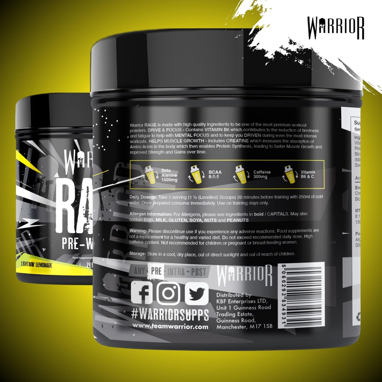 Warrior Rage - Pre-workout Powder - 392g - Energy Drink Supplement with Vitamin C, Beta Alanine and Creatine Gluconate - 45 Servings (Blazin' Blue Raz)