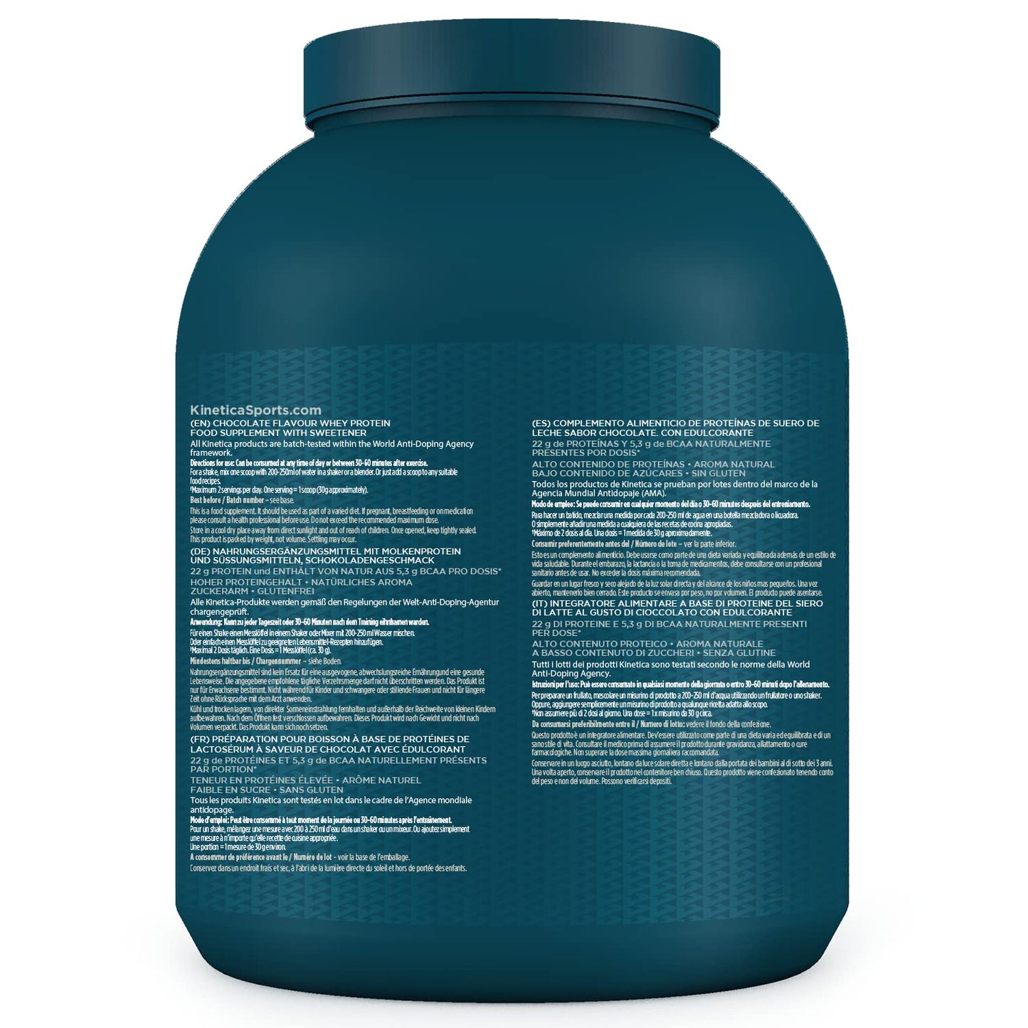 Kinetica Chocolate Whey Protein Powder | 2.27kg | 22g Protein per Serving | 75 Servings | Sourced from EU Grass-Fed Cows | Superior Mixability & Taste