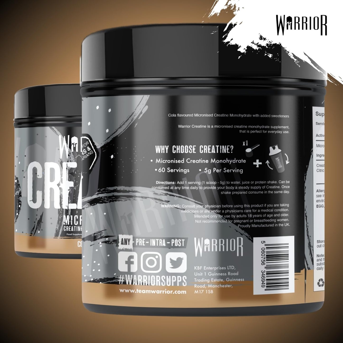 Warrior Creatine Monohydrate Powder 300g – Micronised – Proven to Improve Physical Performance and Recovery, 5g Servings (Unflavoured), 1 pack