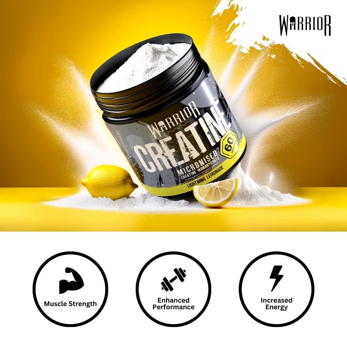 Warrior Creatine Monohydrate Powder 300g – Micronised – Proven to Improve Physical Performance and Recovery, 5g Servings (Unflavoured), 1 pack