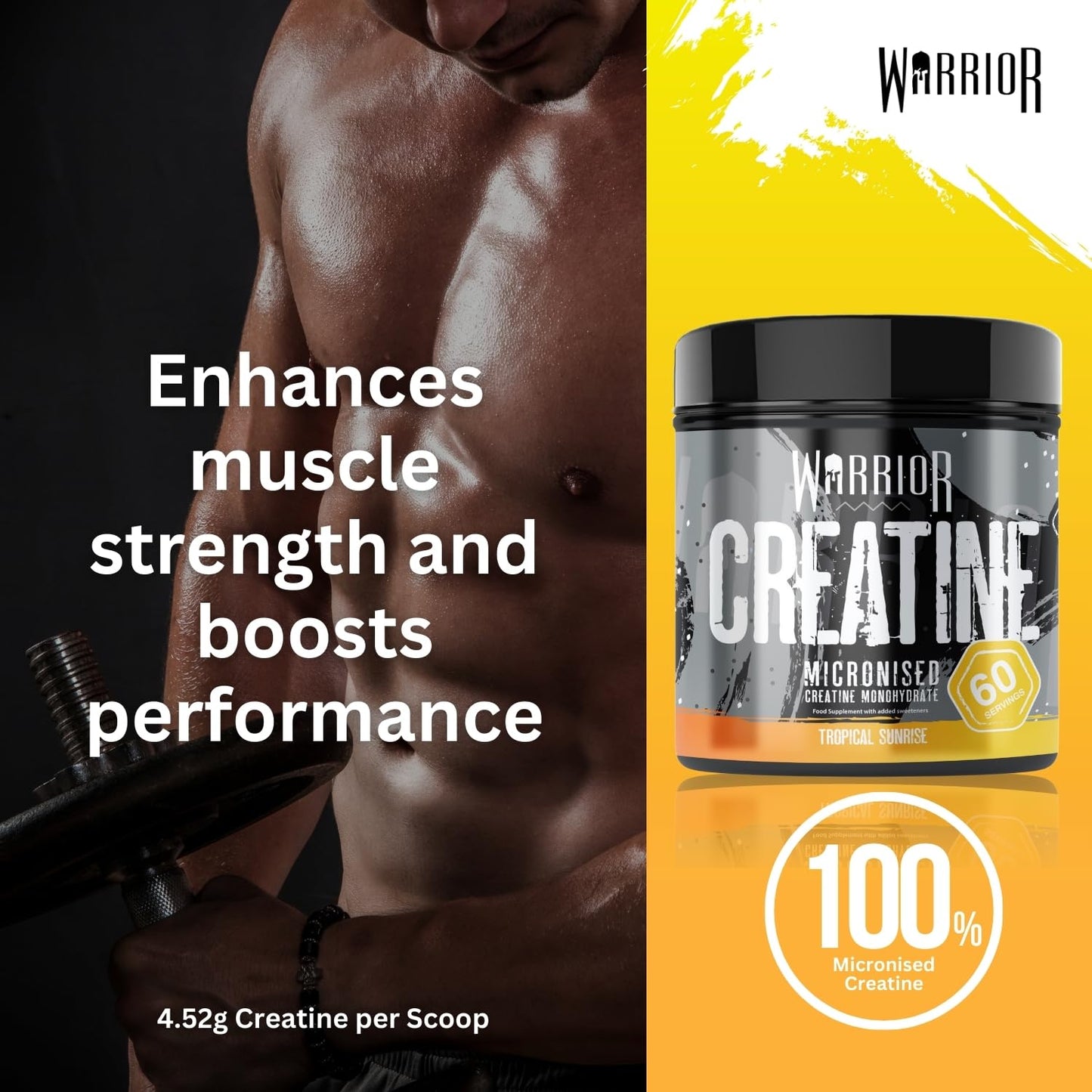 Warrior Creatine Monohydrate Powder 300g – Micronised – Proven to Improve Physical Performance and Recovery, 5g Servings (Unflavoured), 1 pack