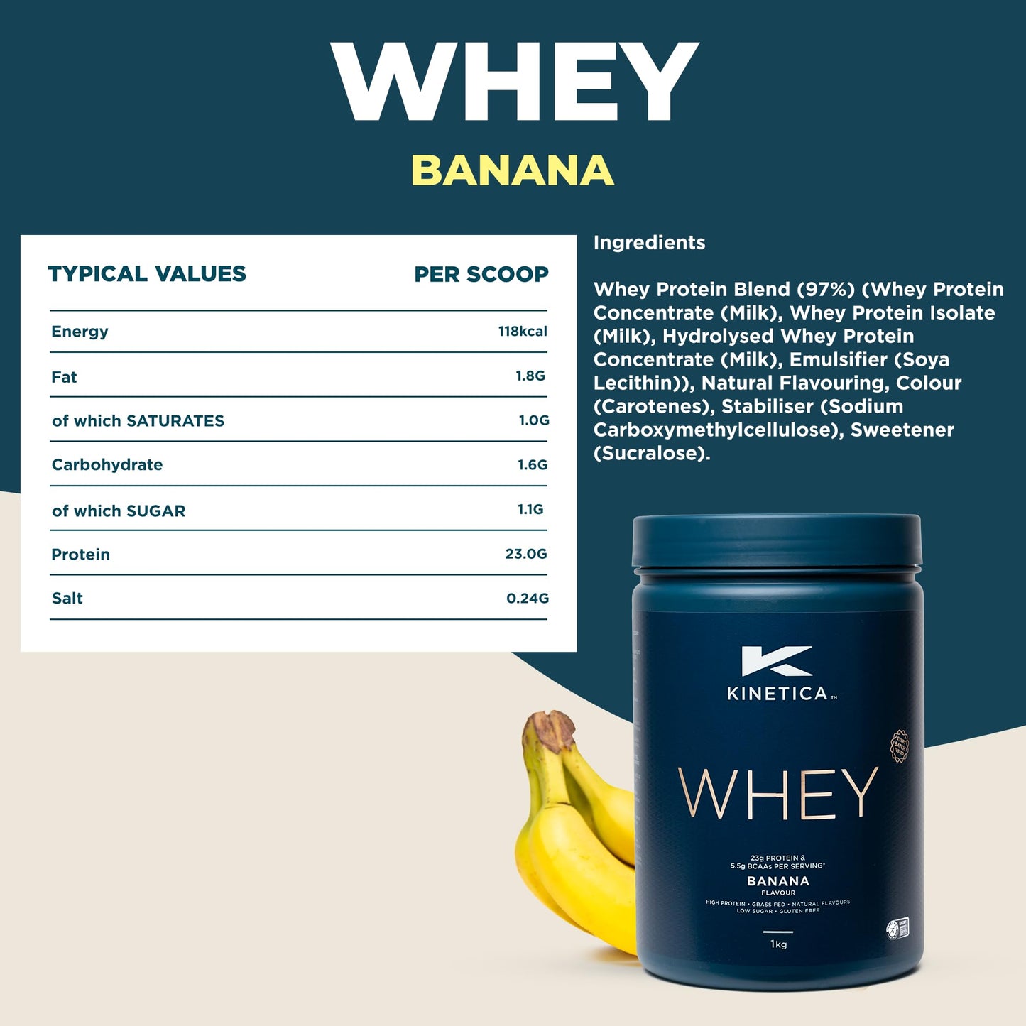 Kinetica Chocolate Whey Protein Powder | 2.27kg | 22g Protein per Serving | 75 Servings | Sourced from EU Grass-Fed Cows | Superior Mixability & Taste