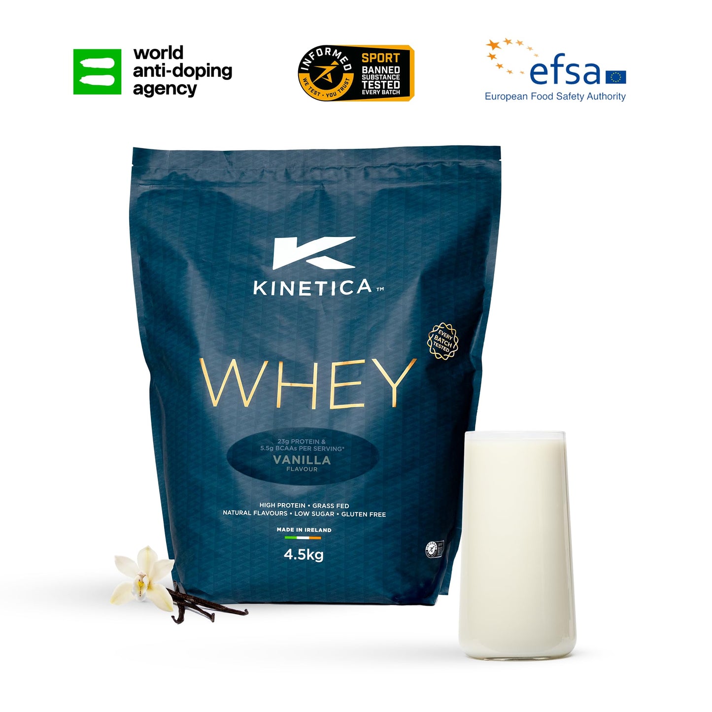 Kinetica Chocolate Whey Protein Powder | 2.27kg | 22g Protein per Serving | 75 Servings | Sourced from EU Grass-Fed Cows | Superior Mixability & Taste