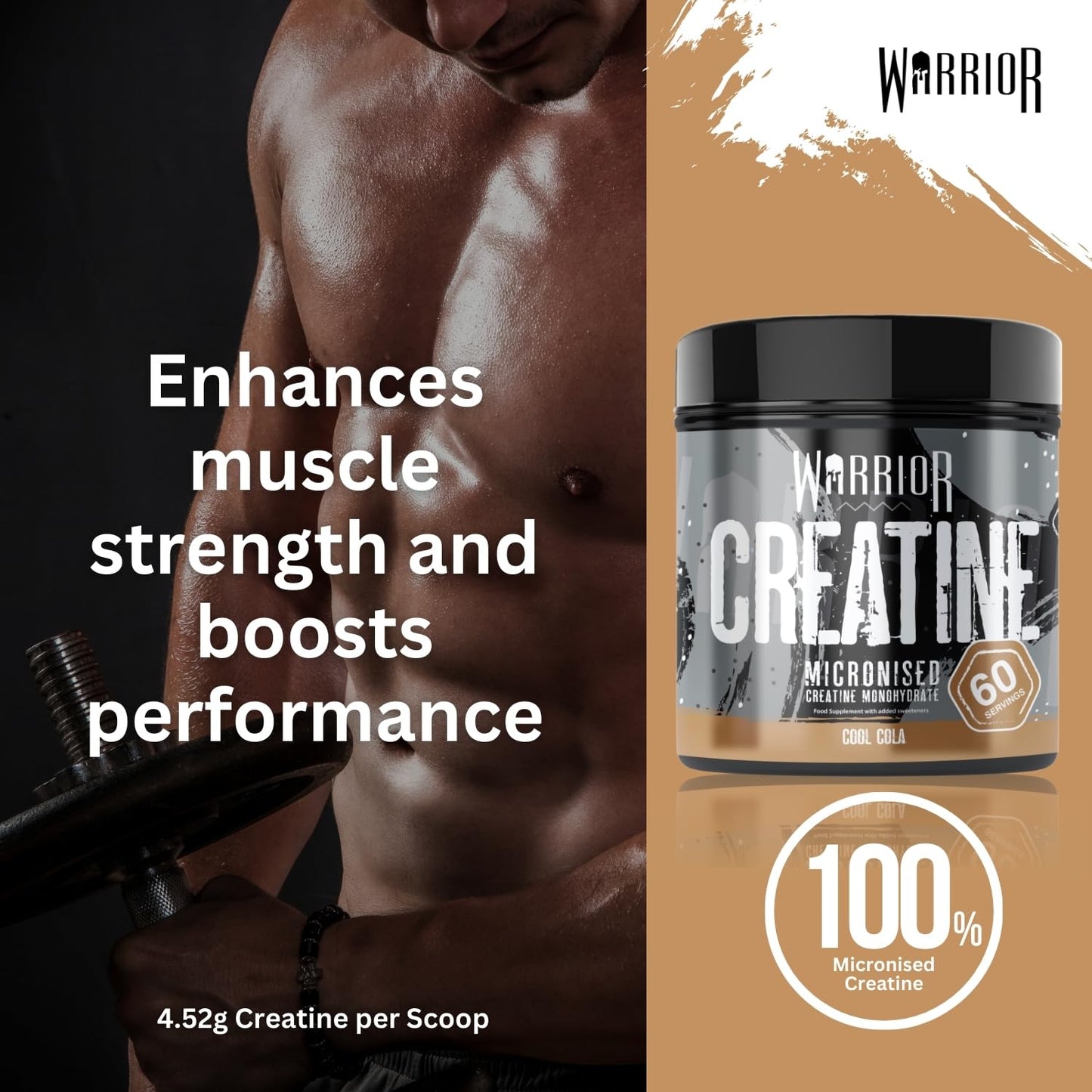 Warrior Creatine Monohydrate Powder 300g – Micronised – Proven to Improve Physical Performance and Recovery, 5g Servings (Unflavoured), 1 pack