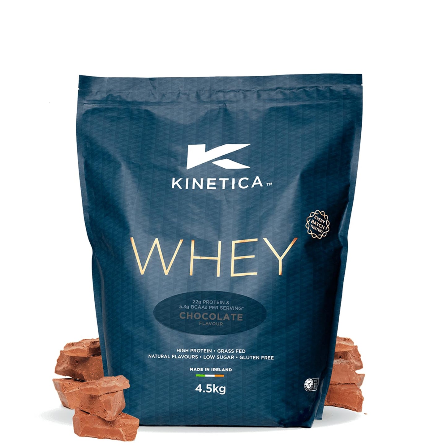 Kinetica Chocolate Whey Protein Powder | 2.27kg | 22g Protein per Serving | 75 Servings | Sourced from EU Grass-Fed Cows | Superior Mixability & Taste