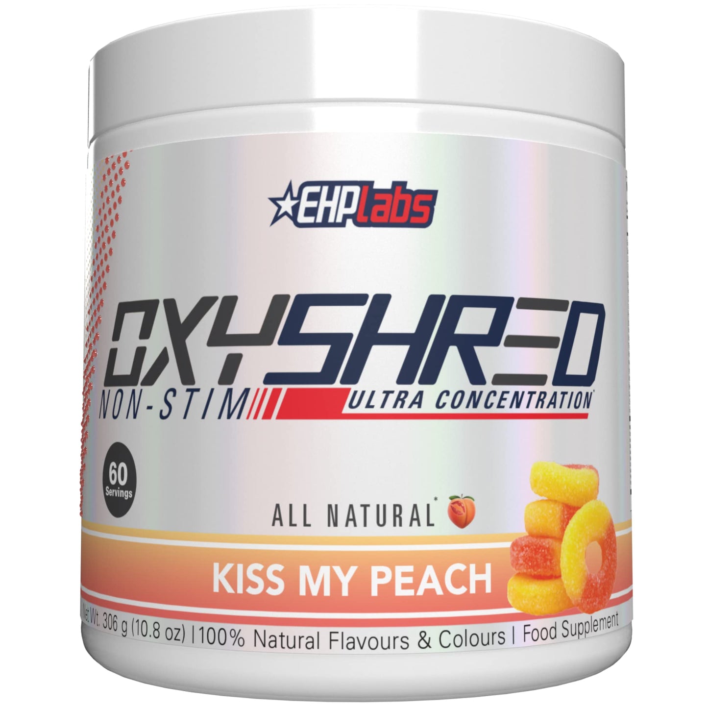 EHPlabs OxyShred Non Stimulant Thermogenic Pre Workout Powder & Shredding Supplement - Pre Workout Powder with L Glutamine & Acetyl L Carnitine, Energy Boost Drink - Peach, 60 Servings