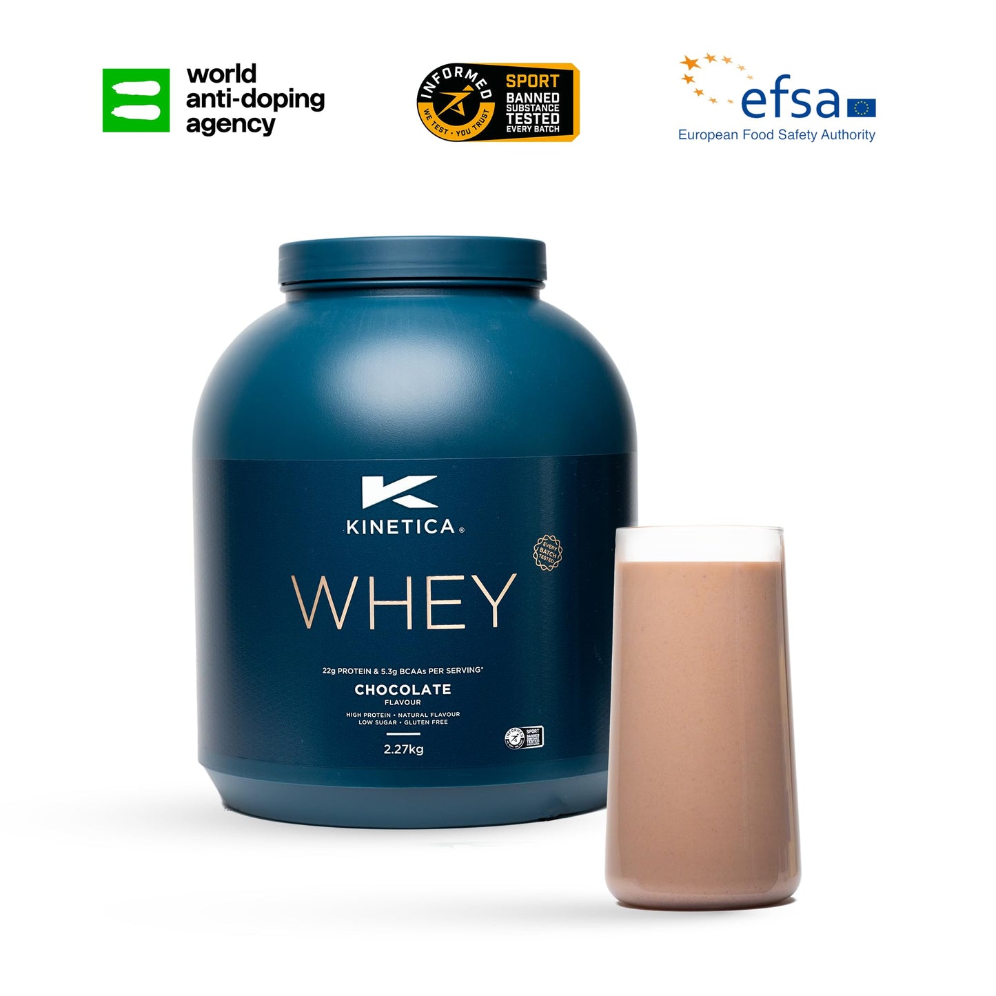 Kinetica Chocolate Whey Protein Powder | 2.27kg | 22g Protein per Serving | 75 Servings | Sourced from EU Grass-Fed Cows | Superior Mixability & Taste