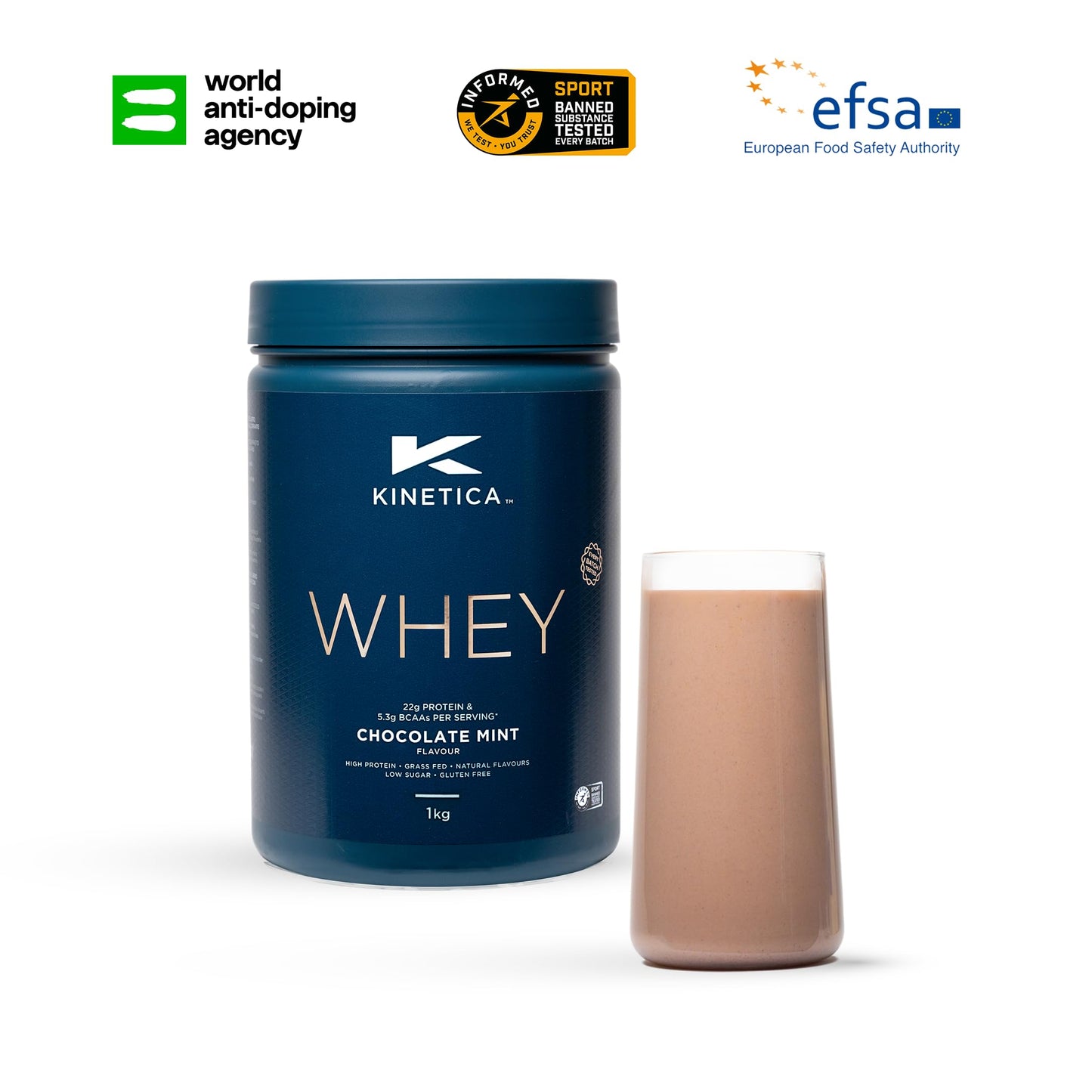 Kinetica Chocolate Whey Protein Powder | 2.27kg | 22g Protein per Serving | 75 Servings | Sourced from EU Grass-Fed Cows | Superior Mixability & Taste