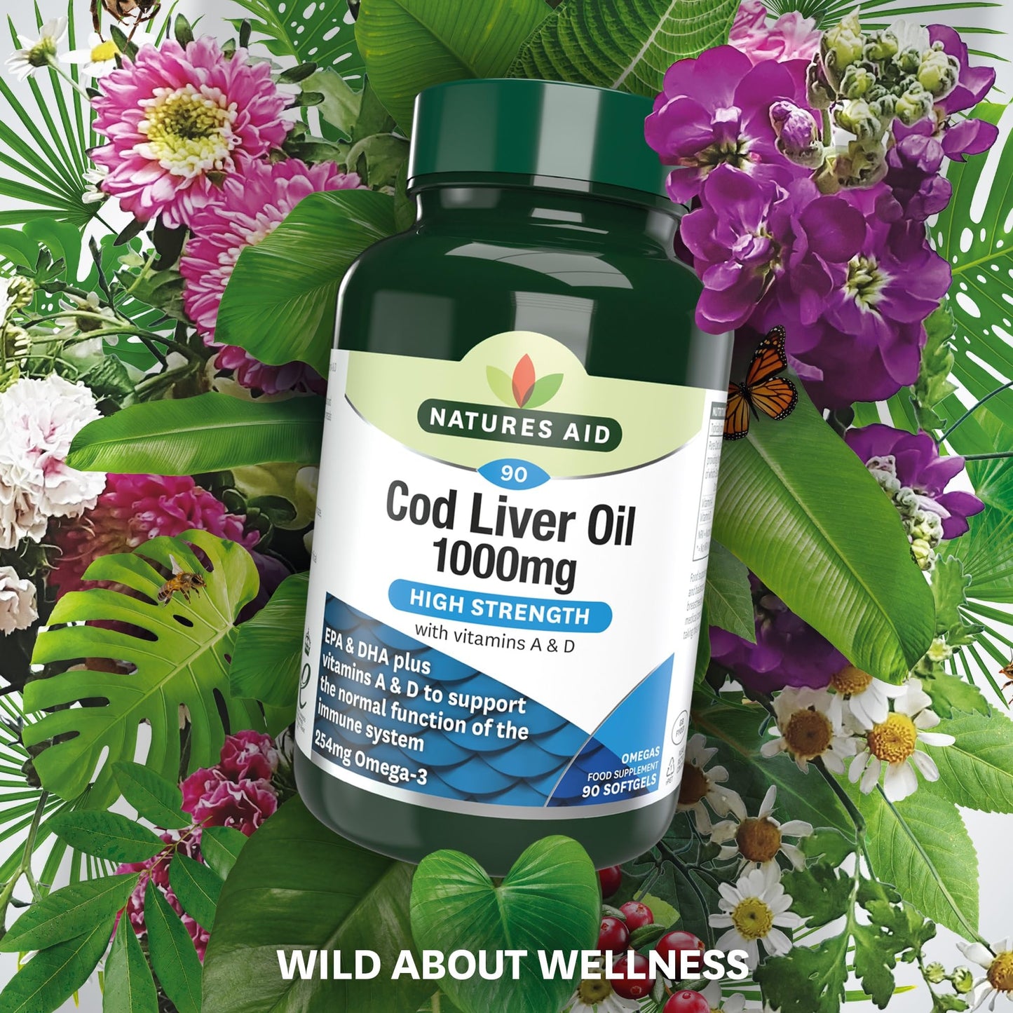 Natures Aid Cod Liver Oil, 1000 mg, 180 Softgel Capsules (High Strength, 254 mg Omega-3 with Vitamins A and D for Normal Function of the Immune System, Made in the UK)