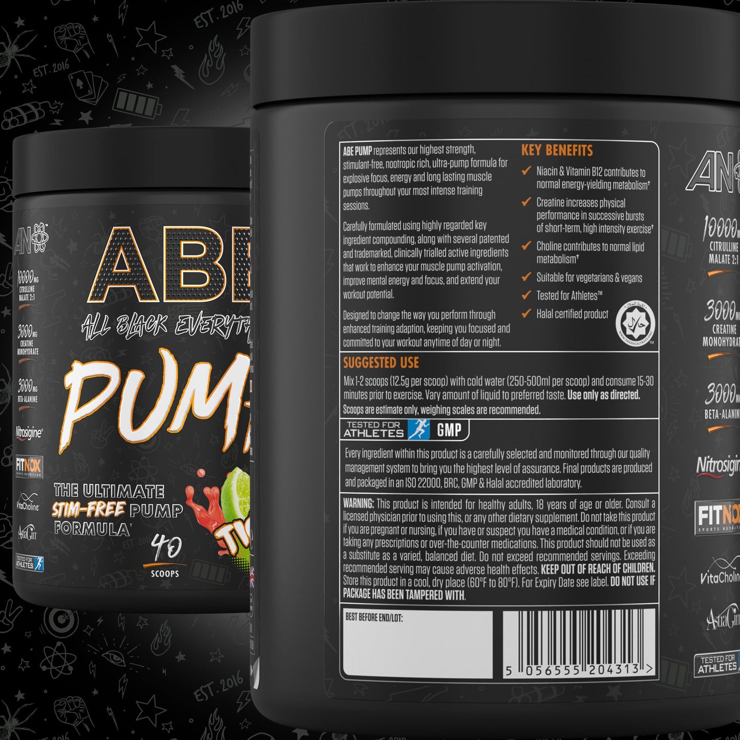 Applied Nutrition ABE Pump Pre Workout - All Black Everything Stim Free Pump Pre Workout Powder | Pump, Energy & Strength with Citrulline, Creatine, Beta-Alanine (500g - 40 Servings) (Tigers Blood)